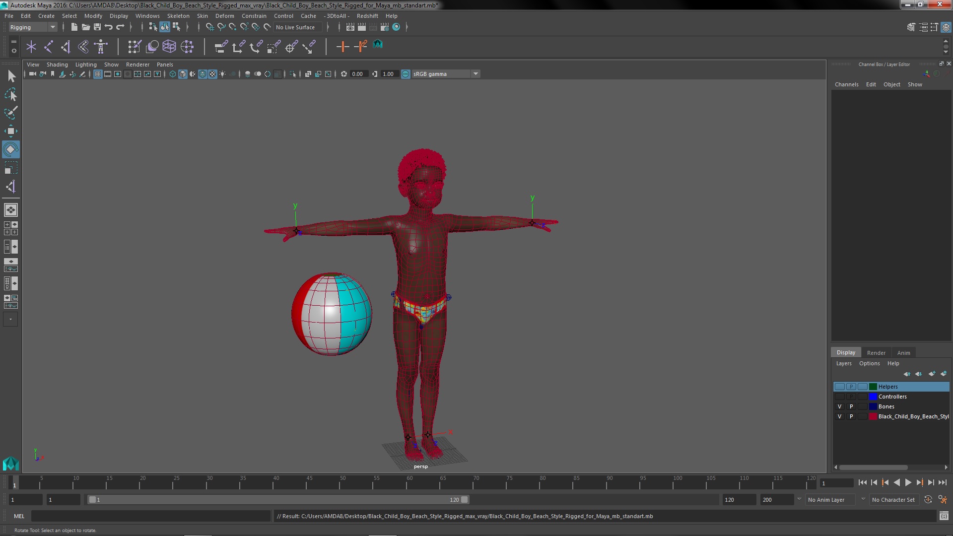 3D Black Child Boy Beach Style Rigged for Maya model