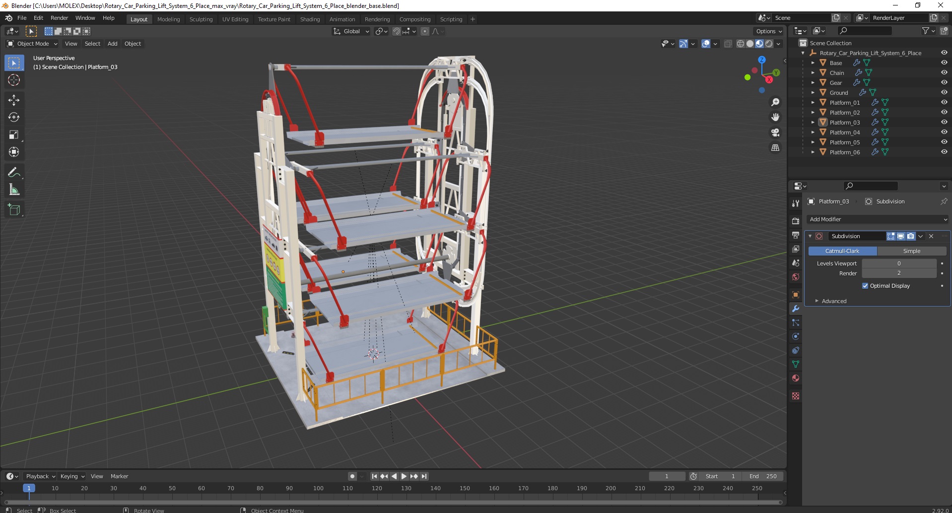 3D Rotary Car Parking Lift System 6 Place model