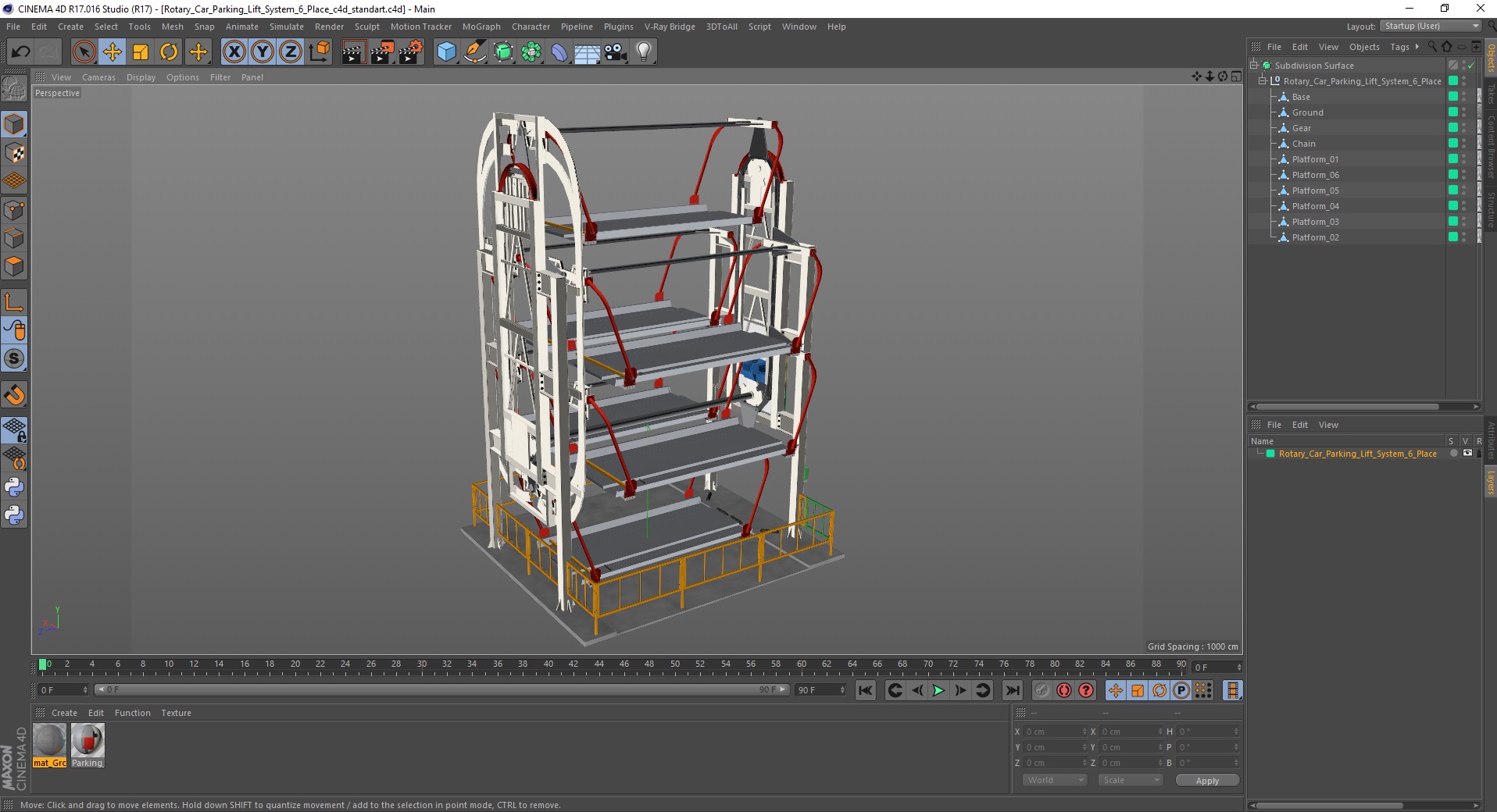 3D Rotary Car Parking Lift System 6 Place model