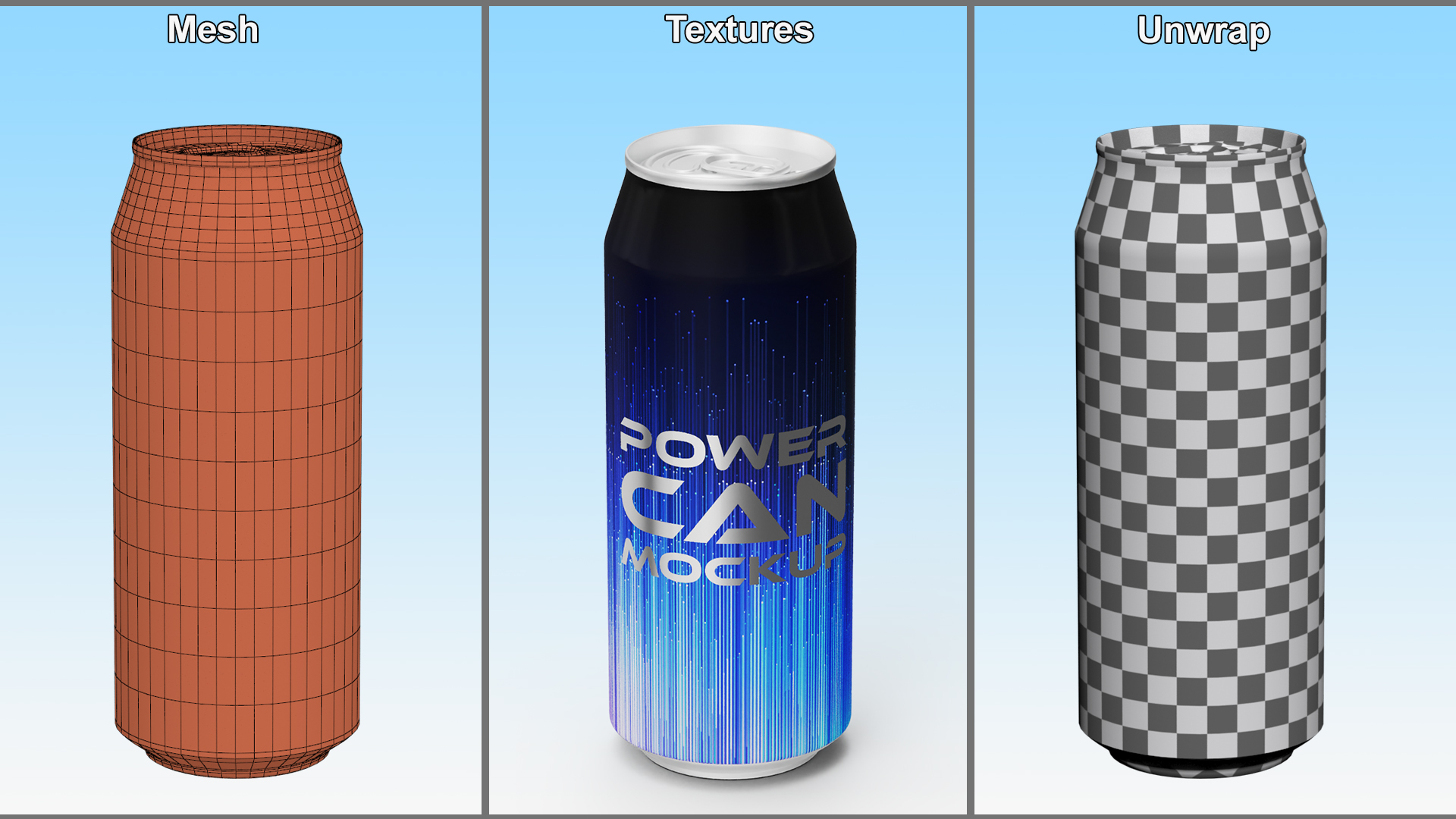 3D Power Drink Can Mockup 250ml Slim model