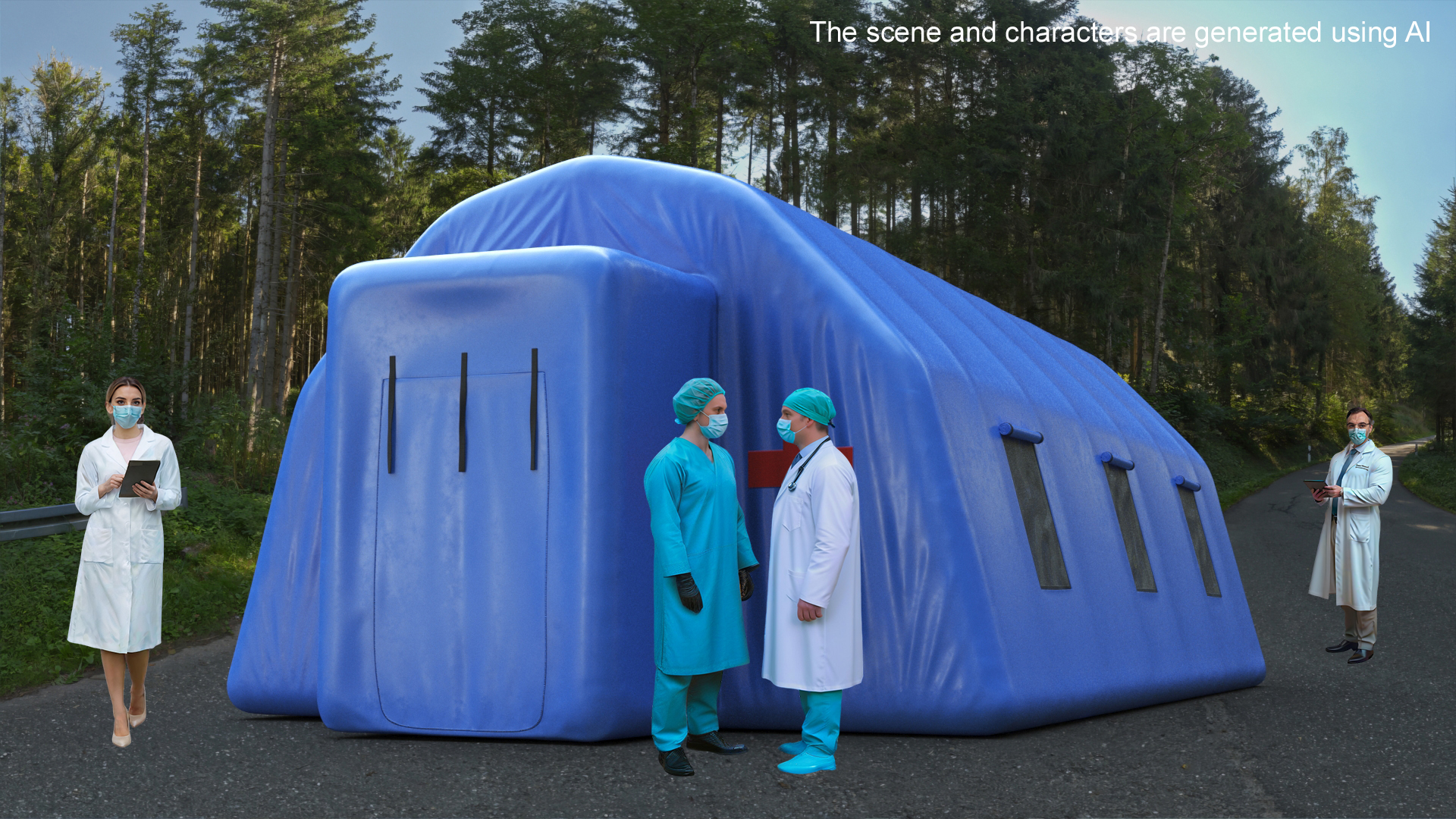 3D model Blue Inflatable Medical Tent Draped