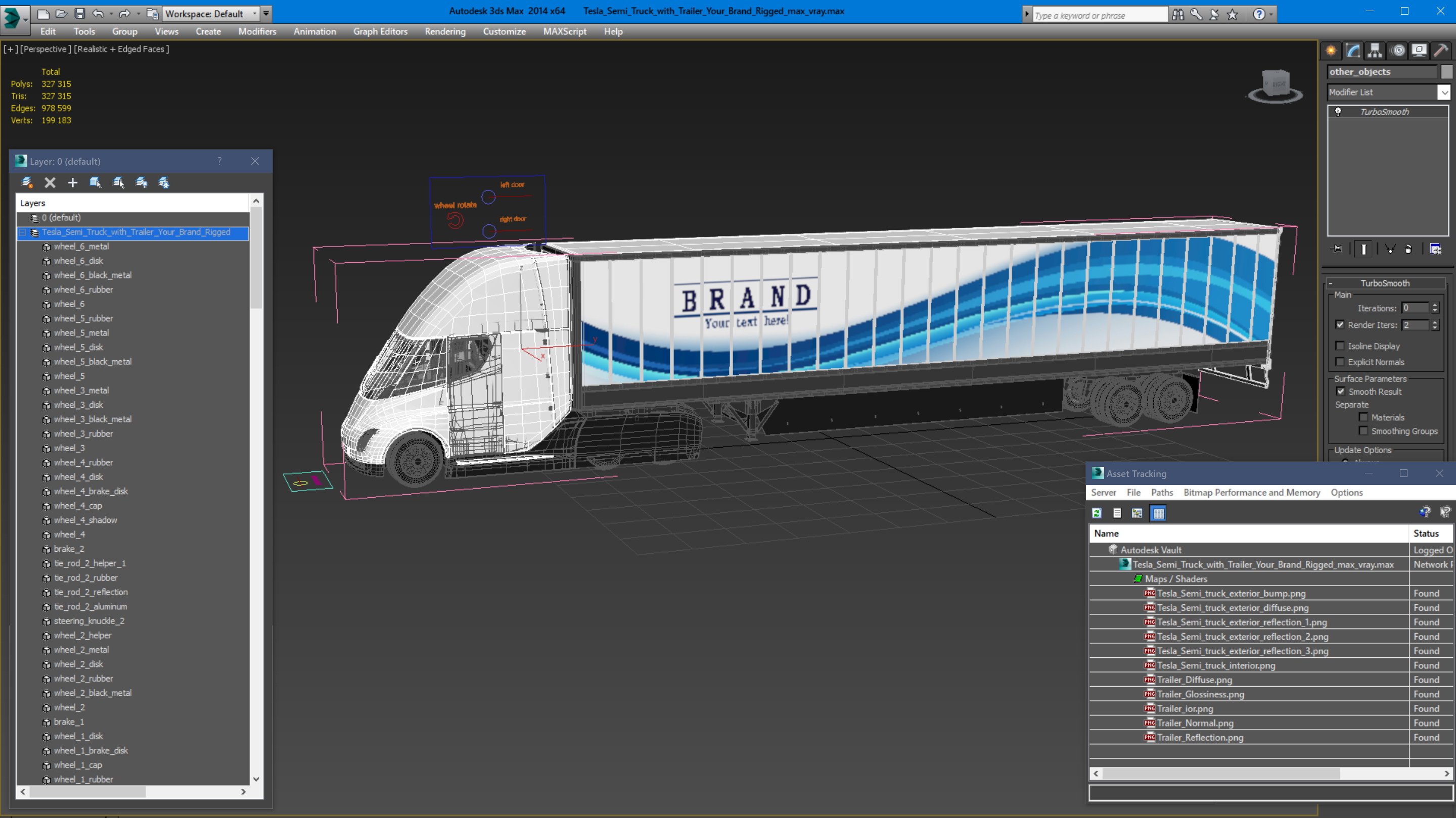 Tesla Semi Truck with Trailer Your Brand Rigged 3D