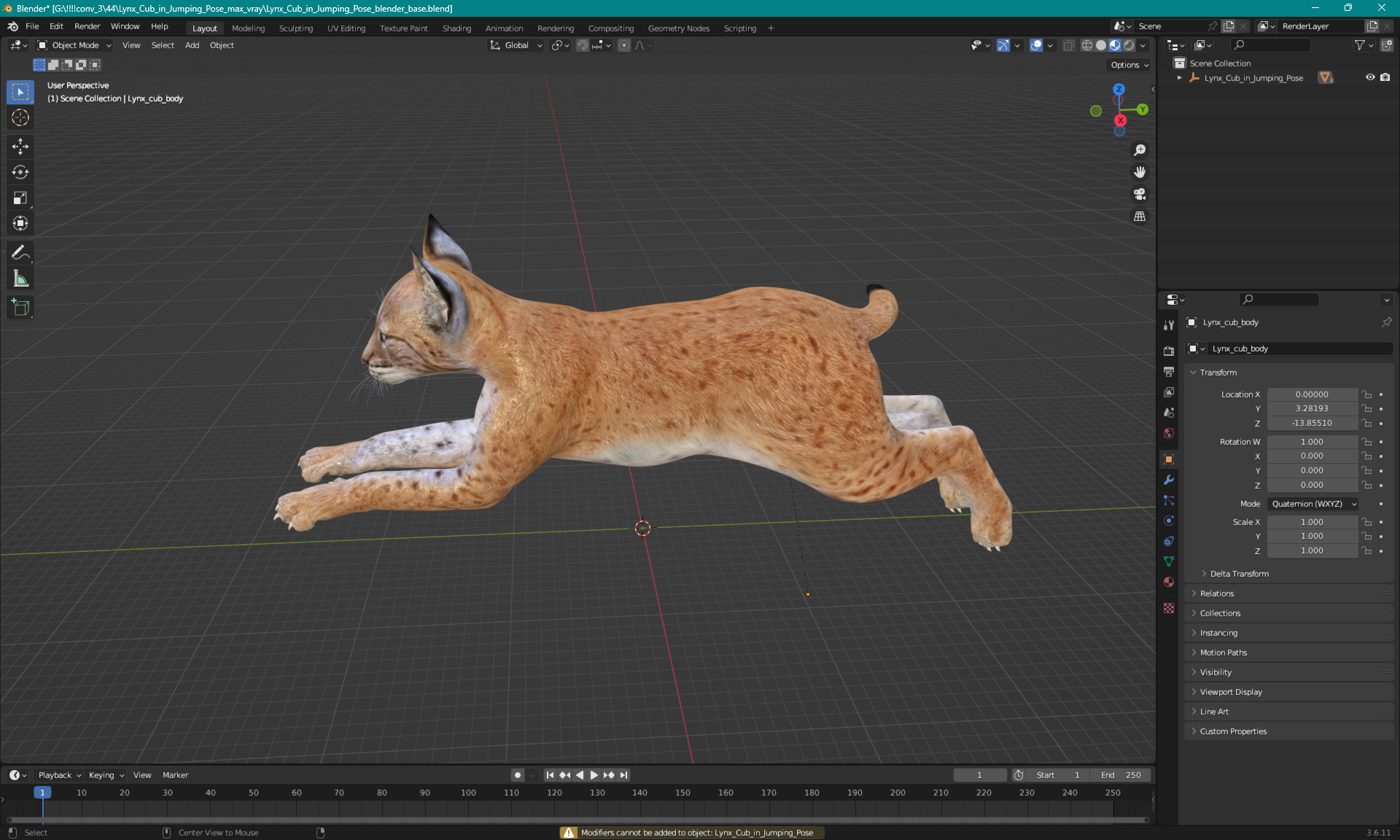 Lynx Cub in Jumping Pose 3D model