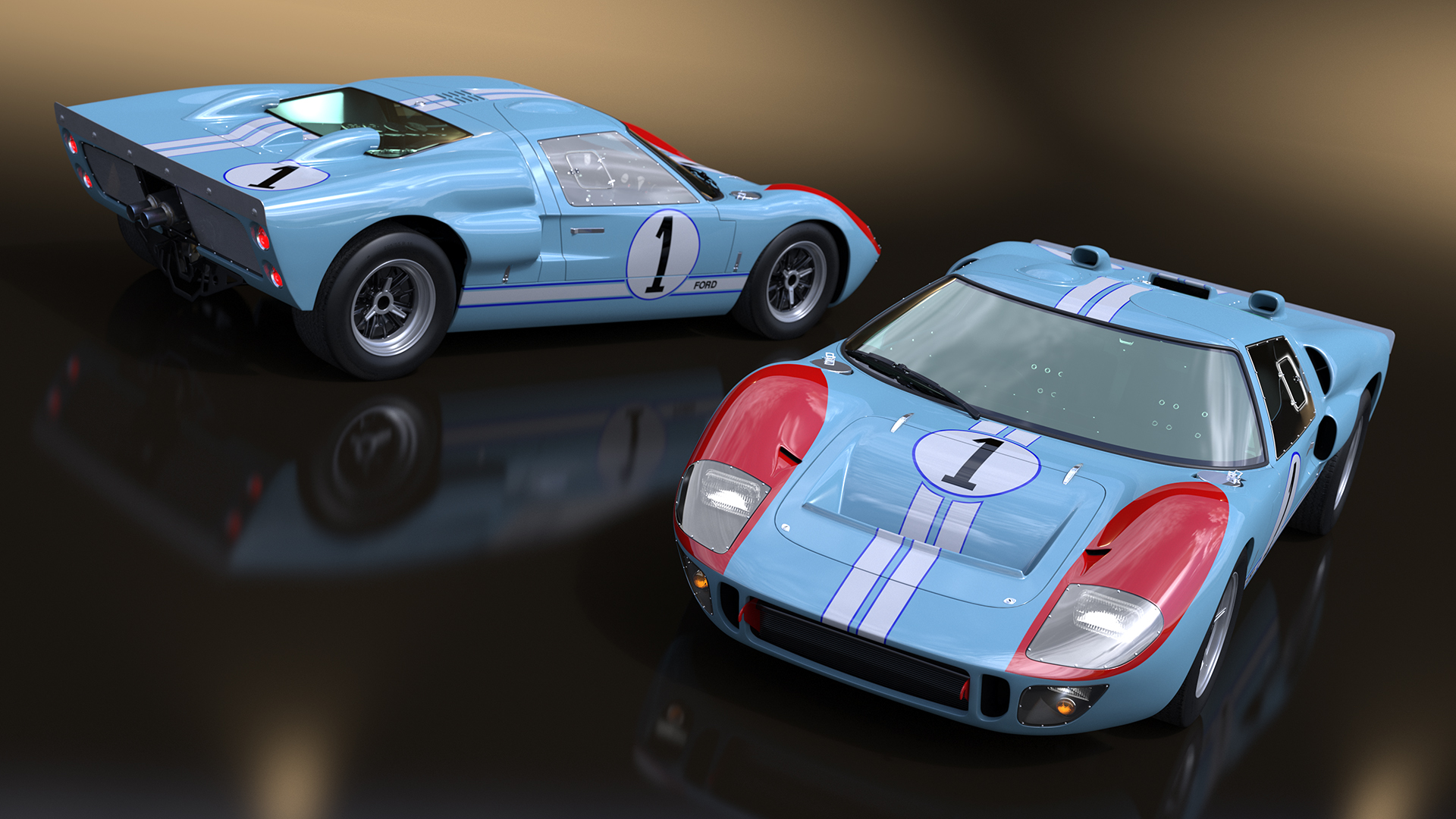 3D model Ford GT40 Racing Car Blue