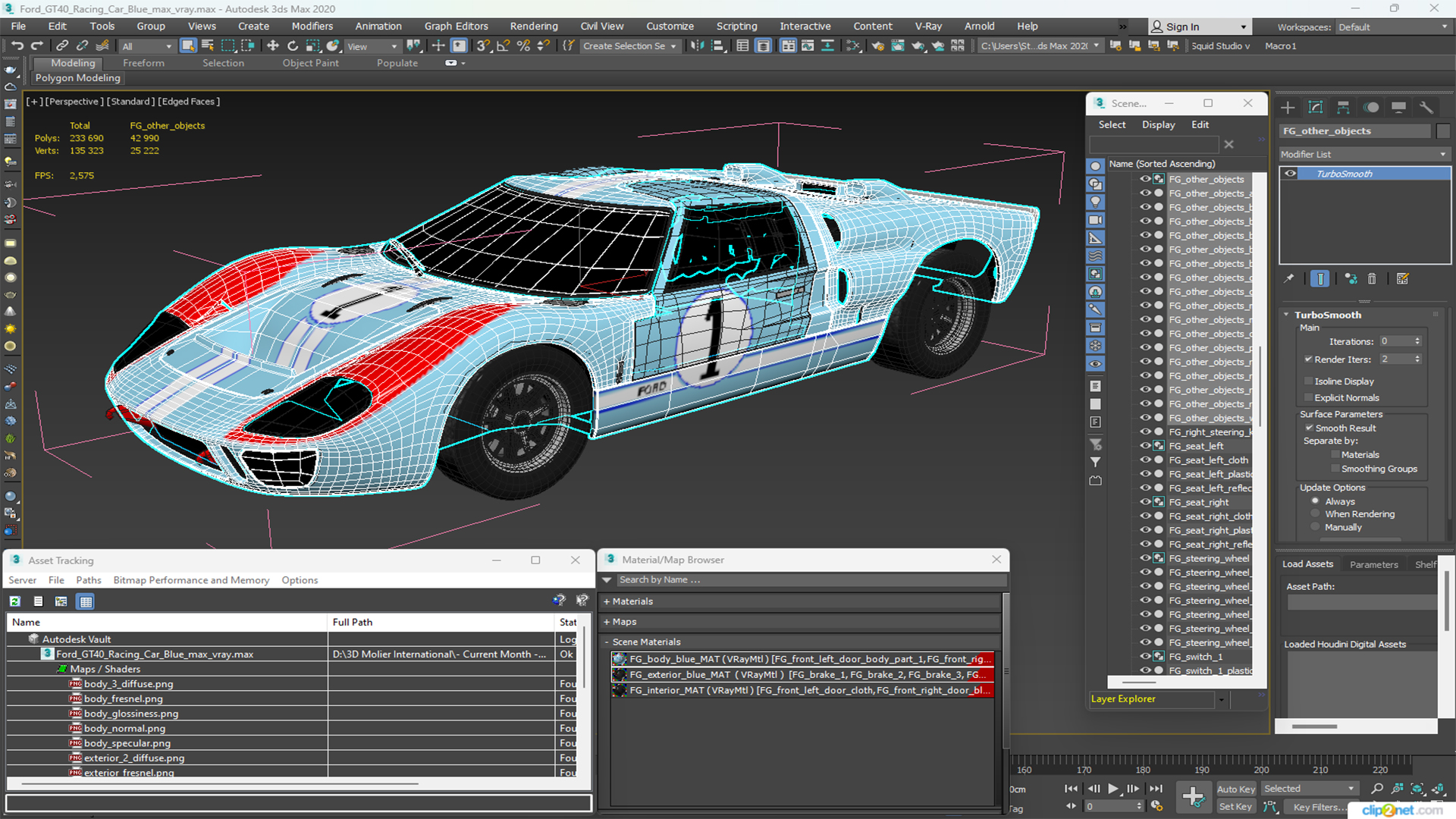 3D model Ford GT40 Racing Car Blue