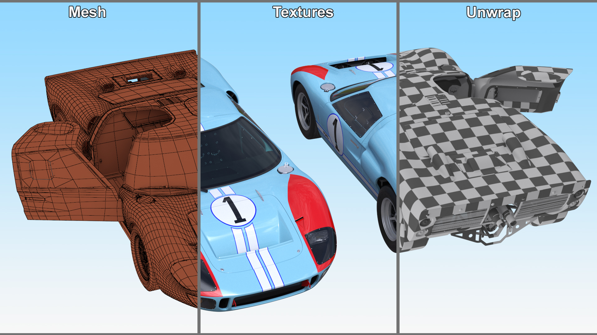 3D model Ford GT40 Racing Car Blue