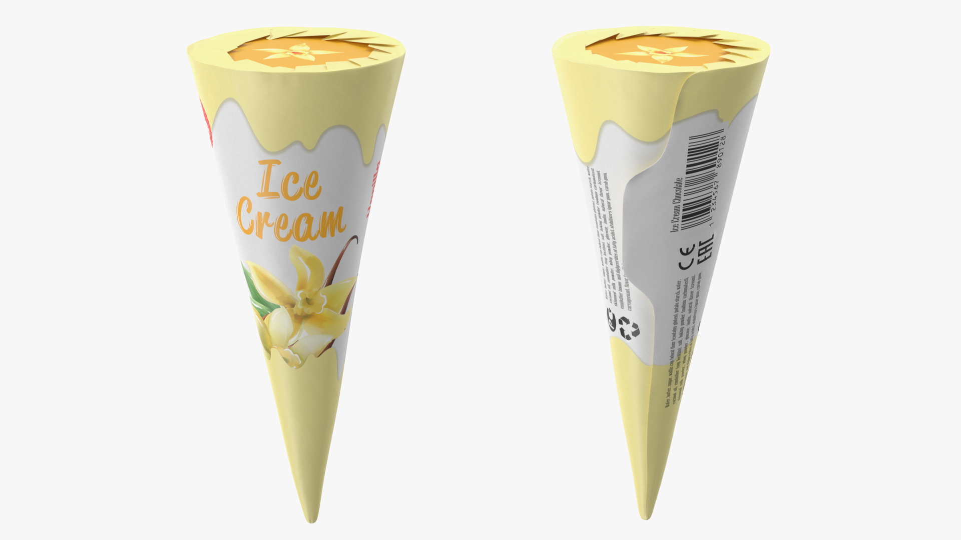 Cone Ice Cream Package Mockup Vanilla 3D