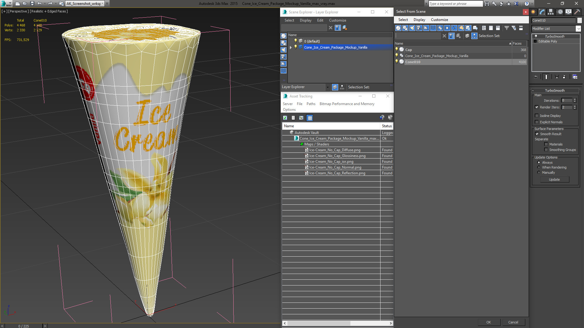 Cone Ice Cream Package Mockup Vanilla 3D