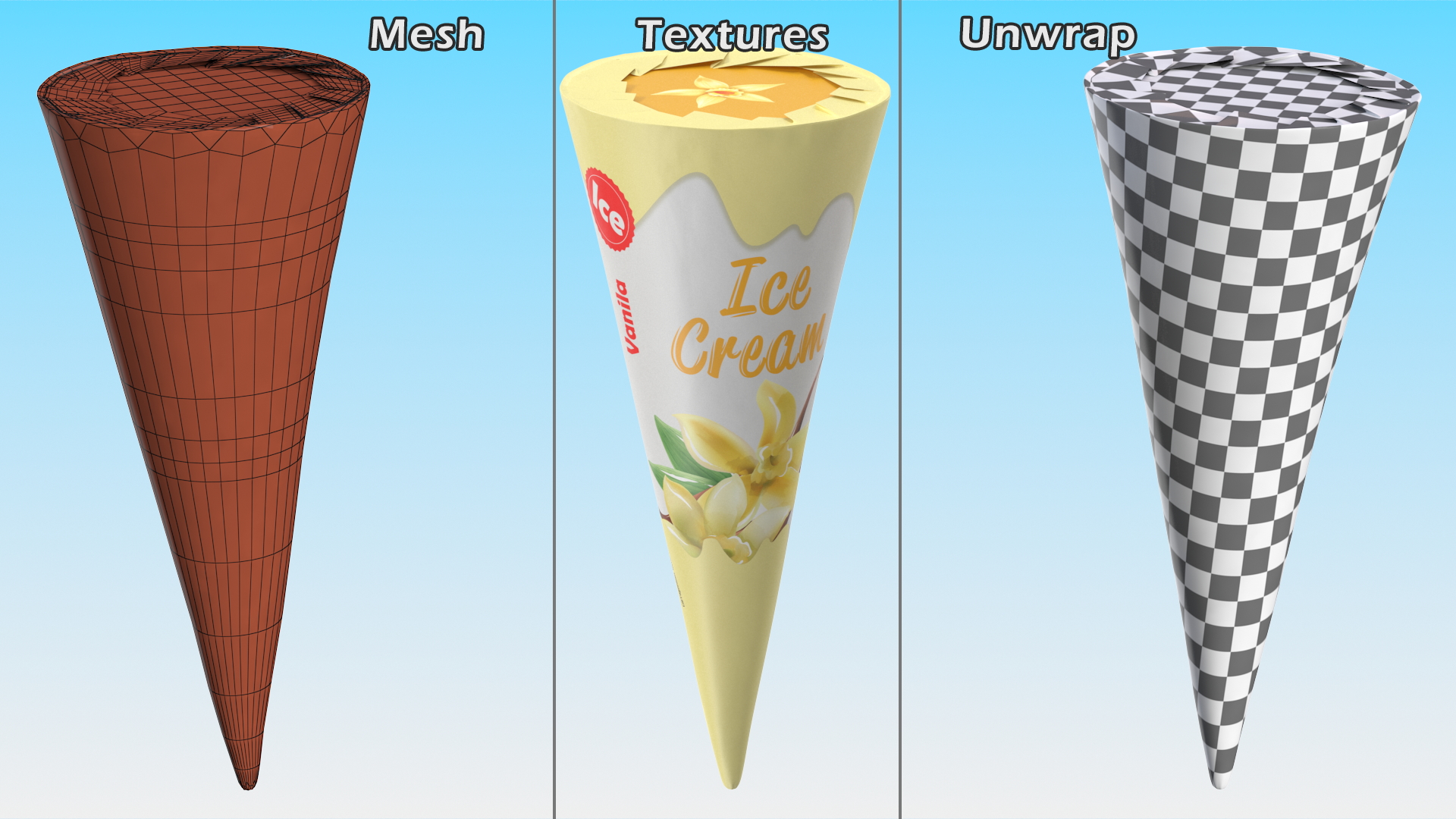 Cone Ice Cream Package Mockup Vanilla 3D