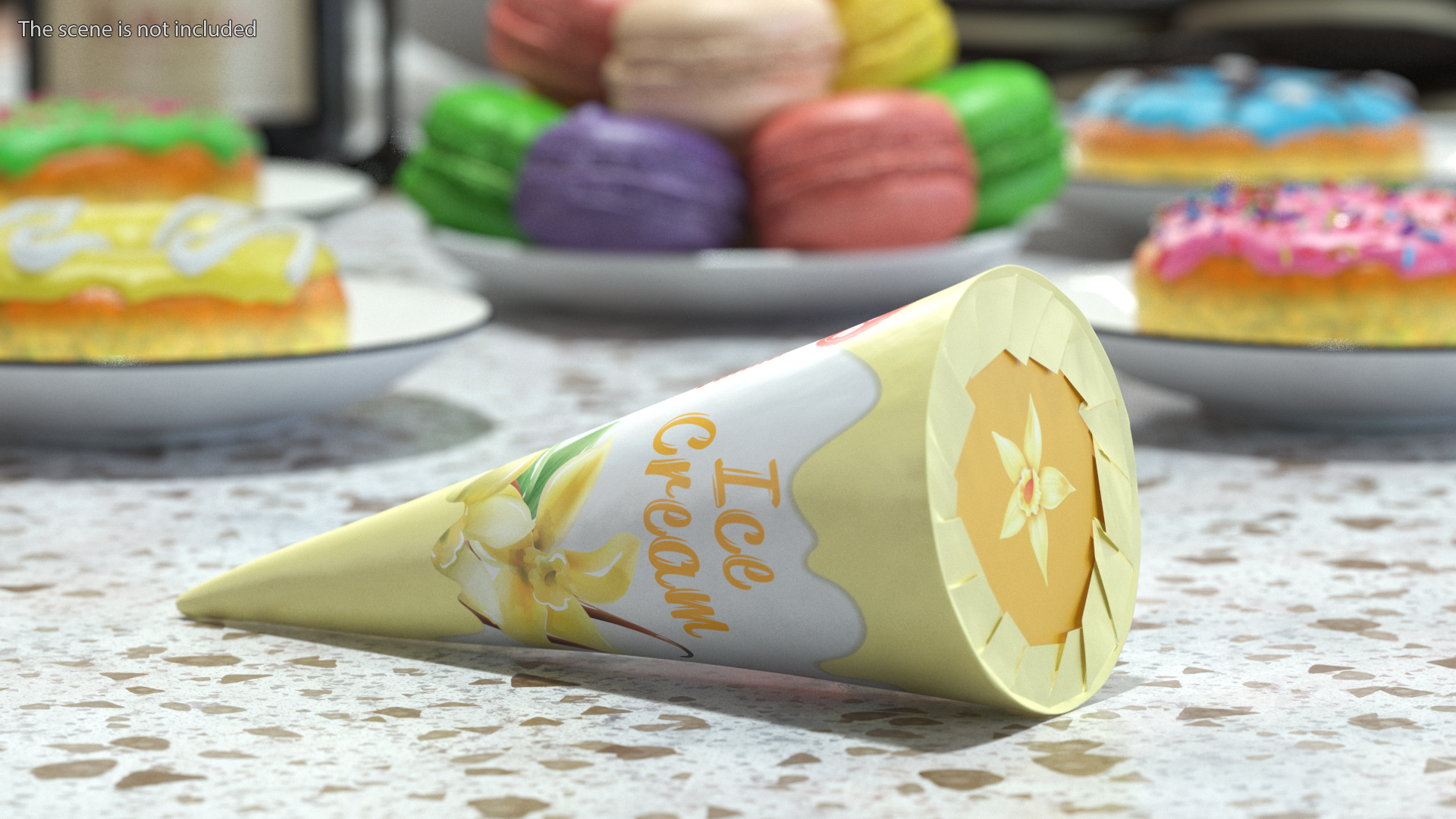 Cone Ice Cream Package Mockup Vanilla 3D