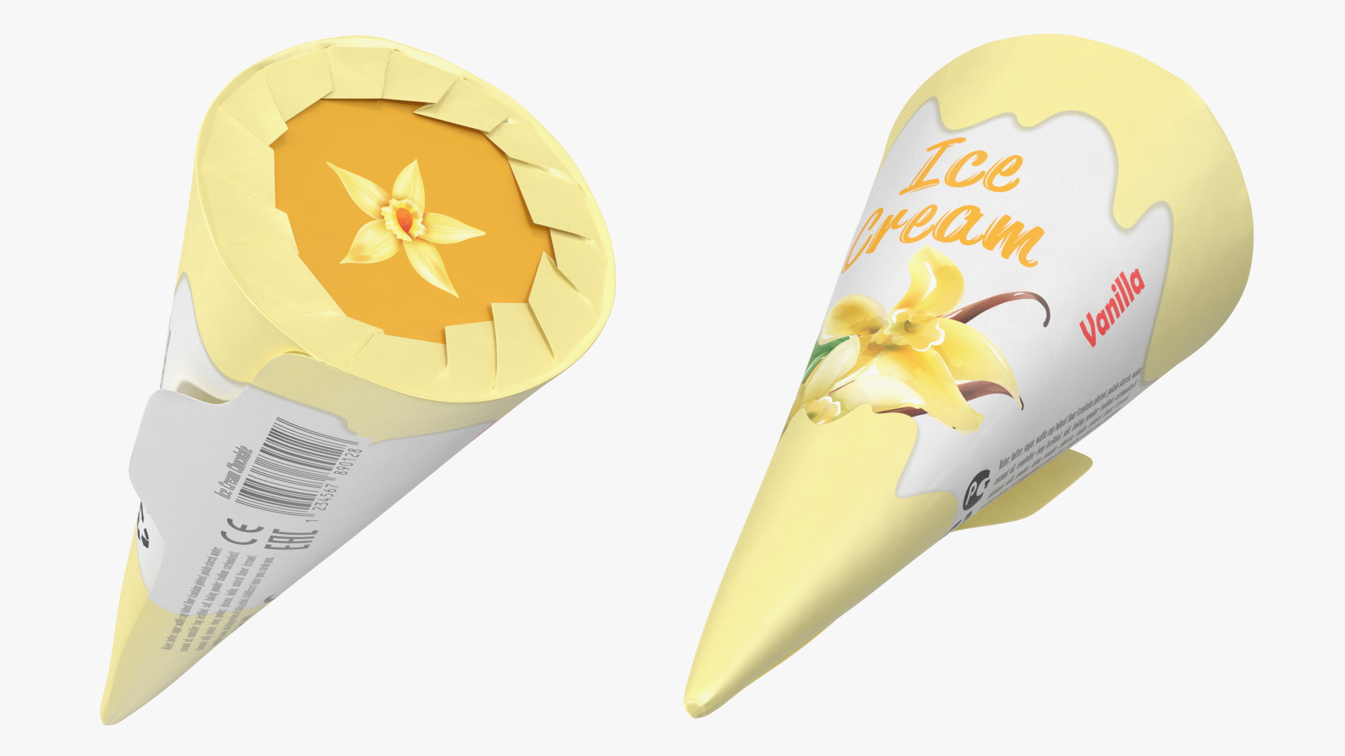 Cone Ice Cream Package Mockup Vanilla 3D