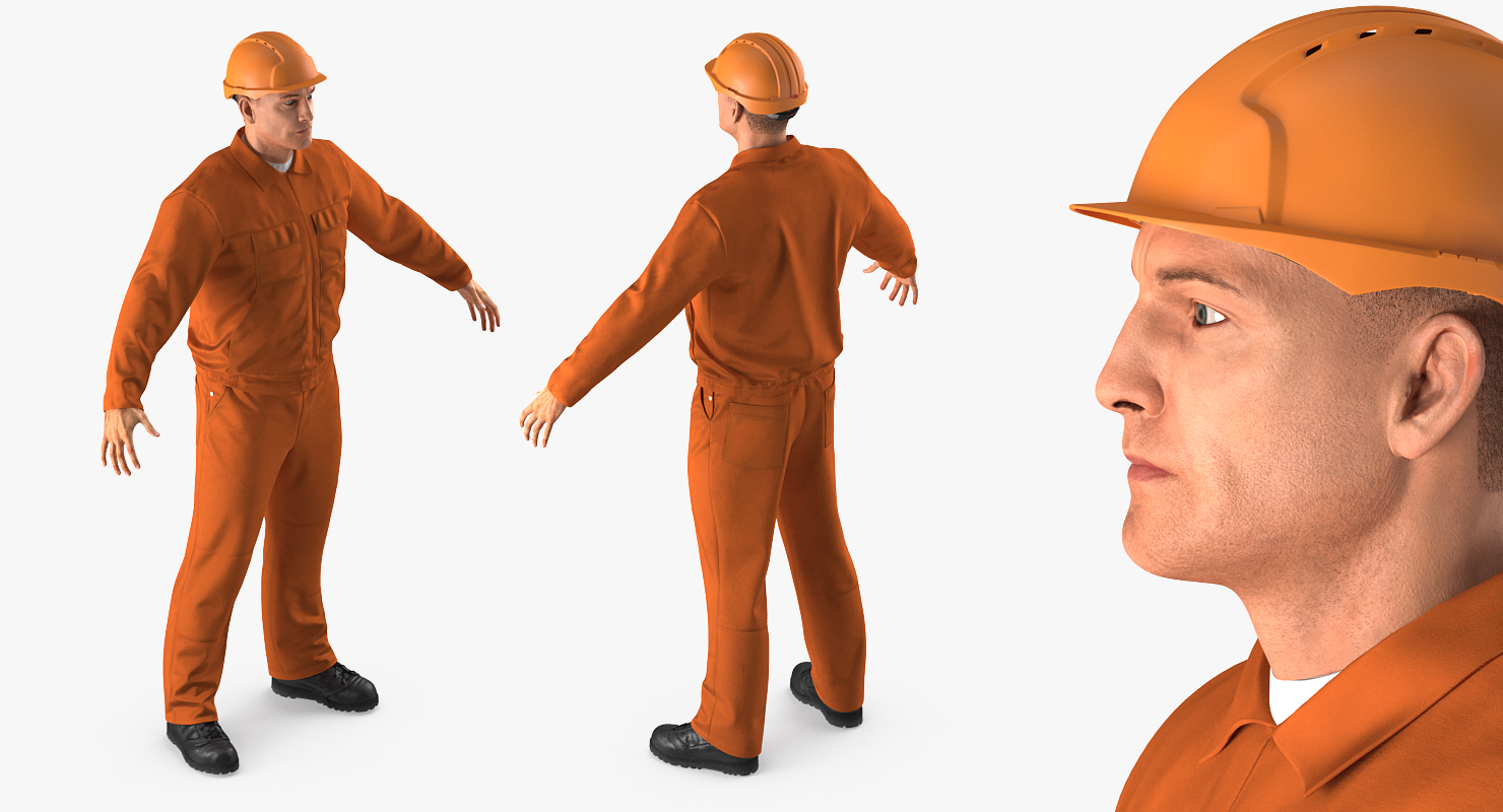 3D Builder Wearing Orange Coveralls Rigged for Cinema 4D model