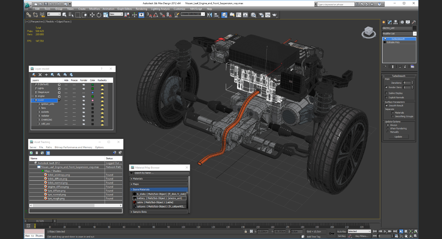 Nissan Leaf Engine and Front Suspension 3D model