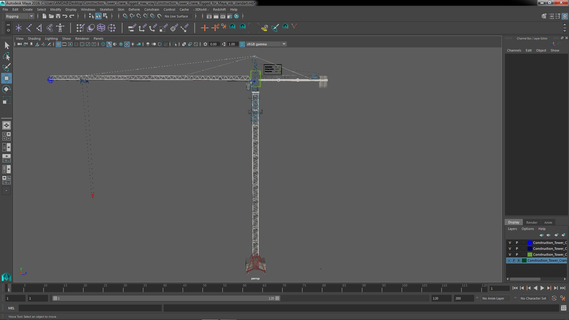 3D model Construction Tower Crane Rigged for Maya