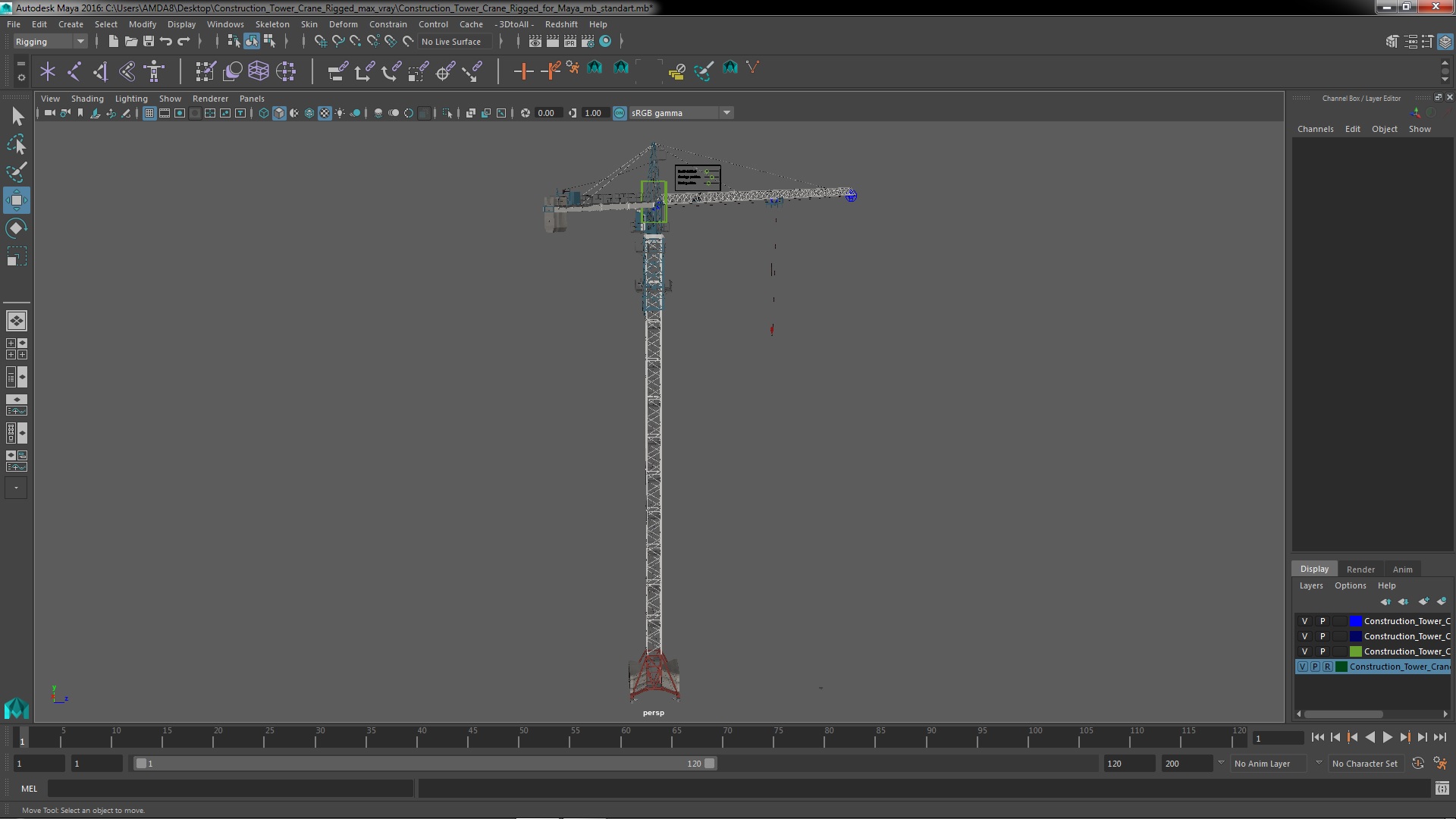 3D model Construction Tower Crane Rigged for Maya