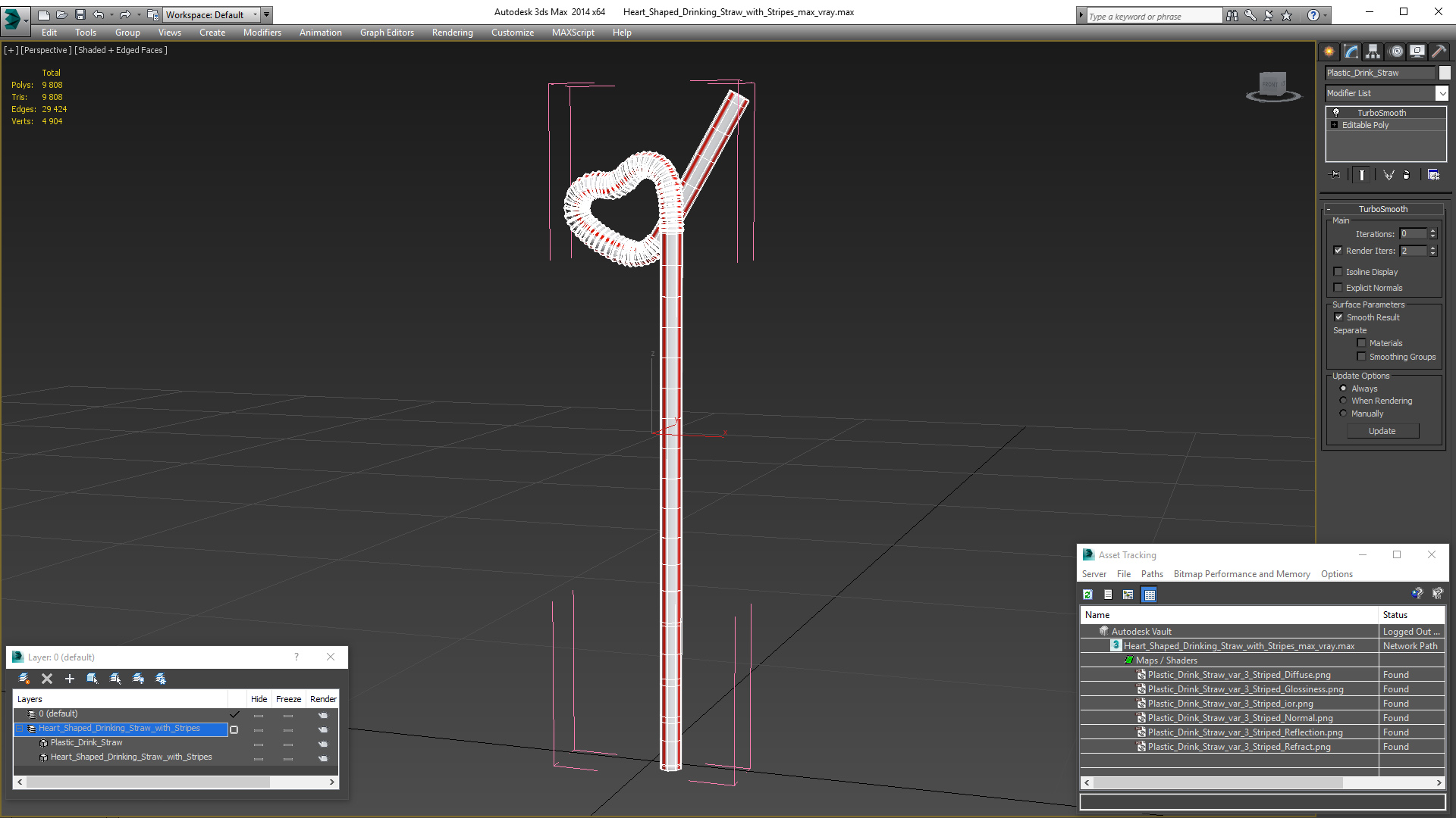 3D model Heart Shaped Drinking Straw with Stripes