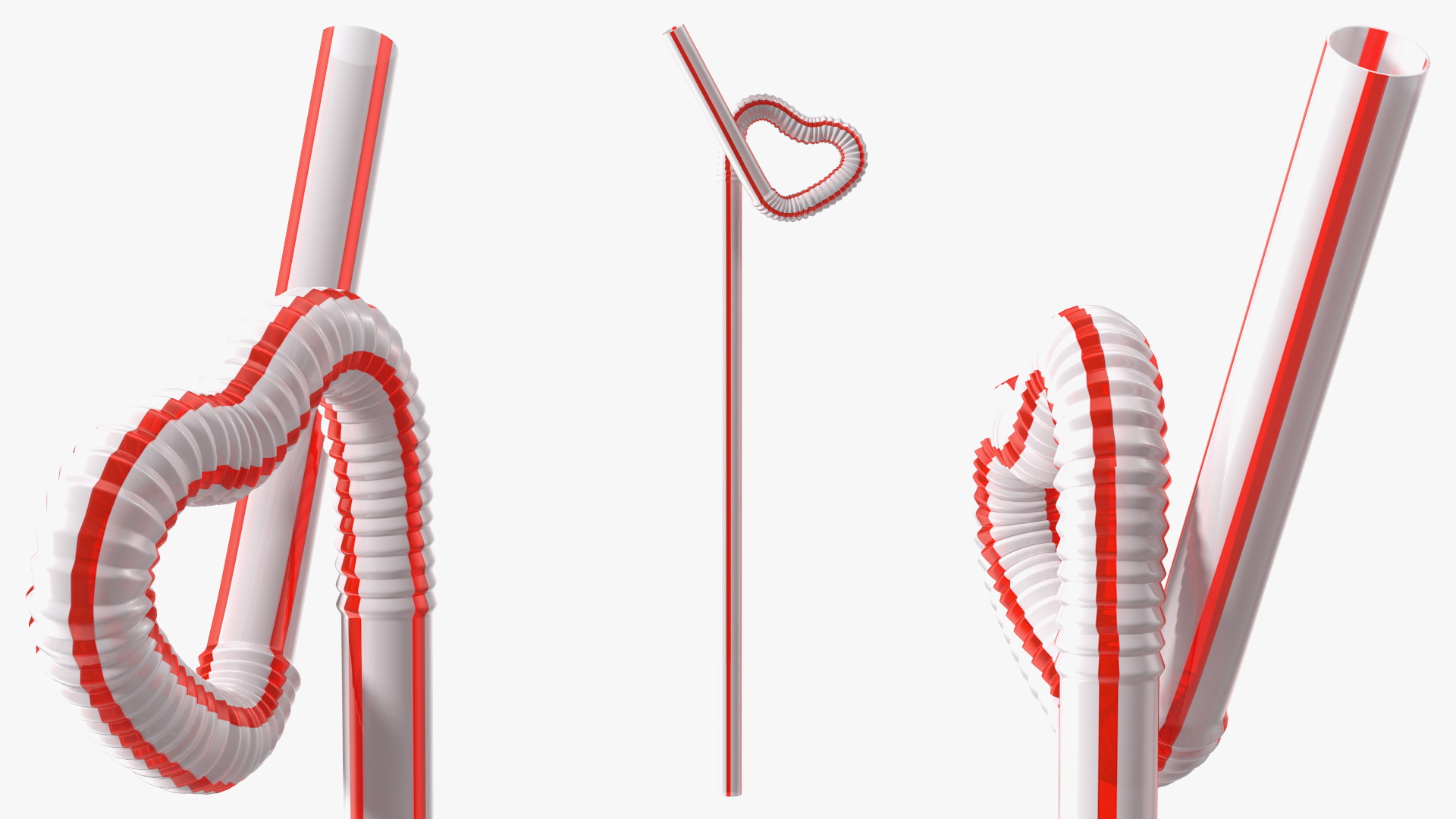 3D model Heart Shaped Drinking Straw with Stripes