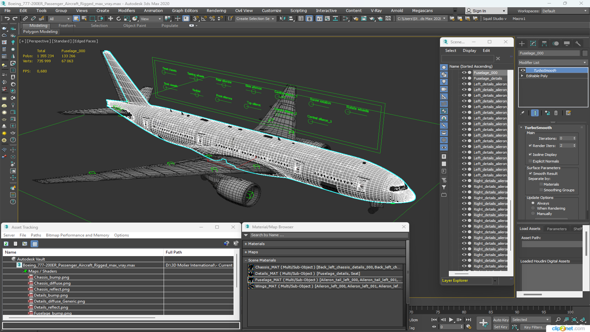 Boeing 777-200ER Passenger Aircraft Rigged 3D