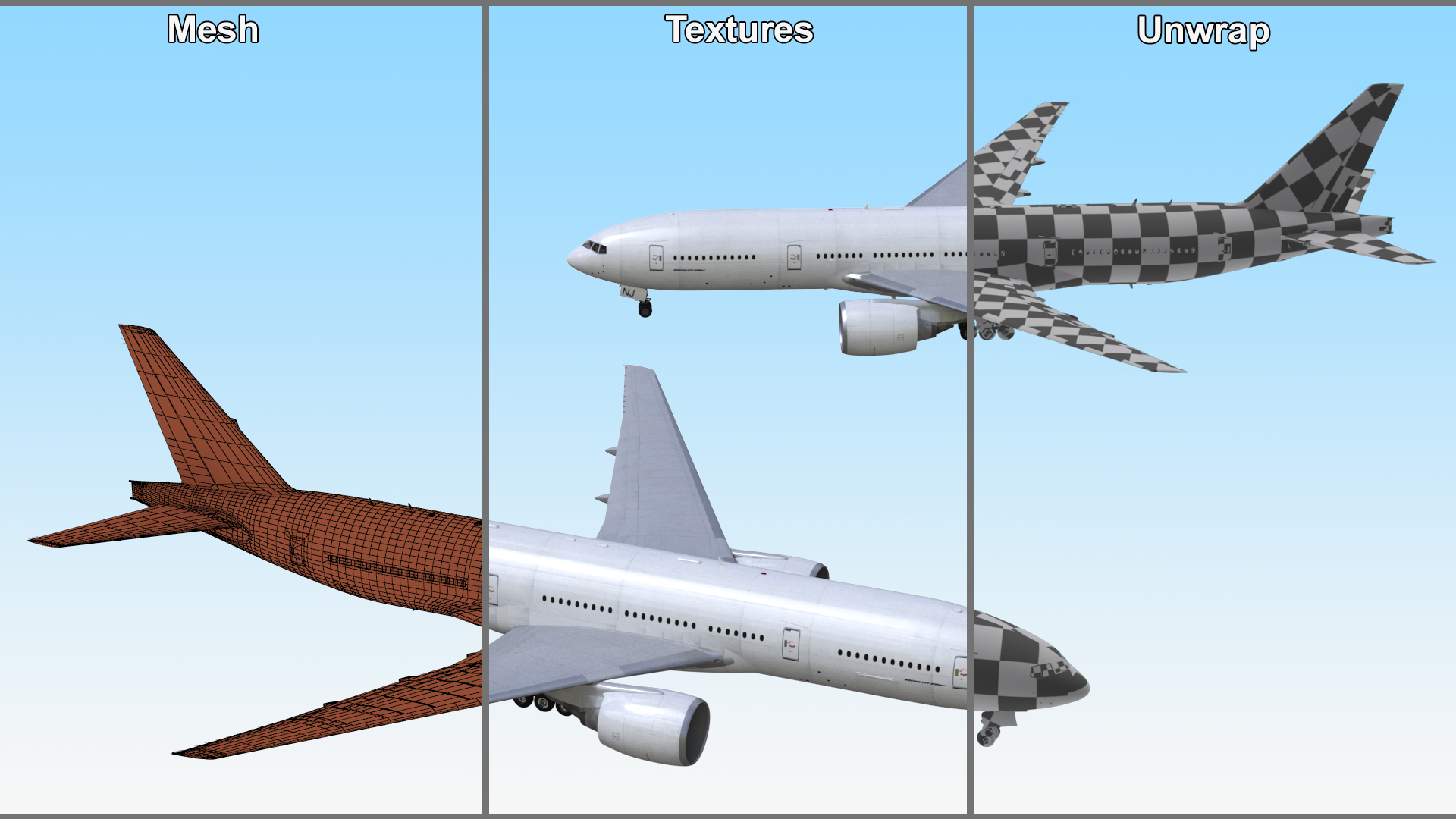 Boeing 777-200ER Passenger Aircraft Rigged 3D