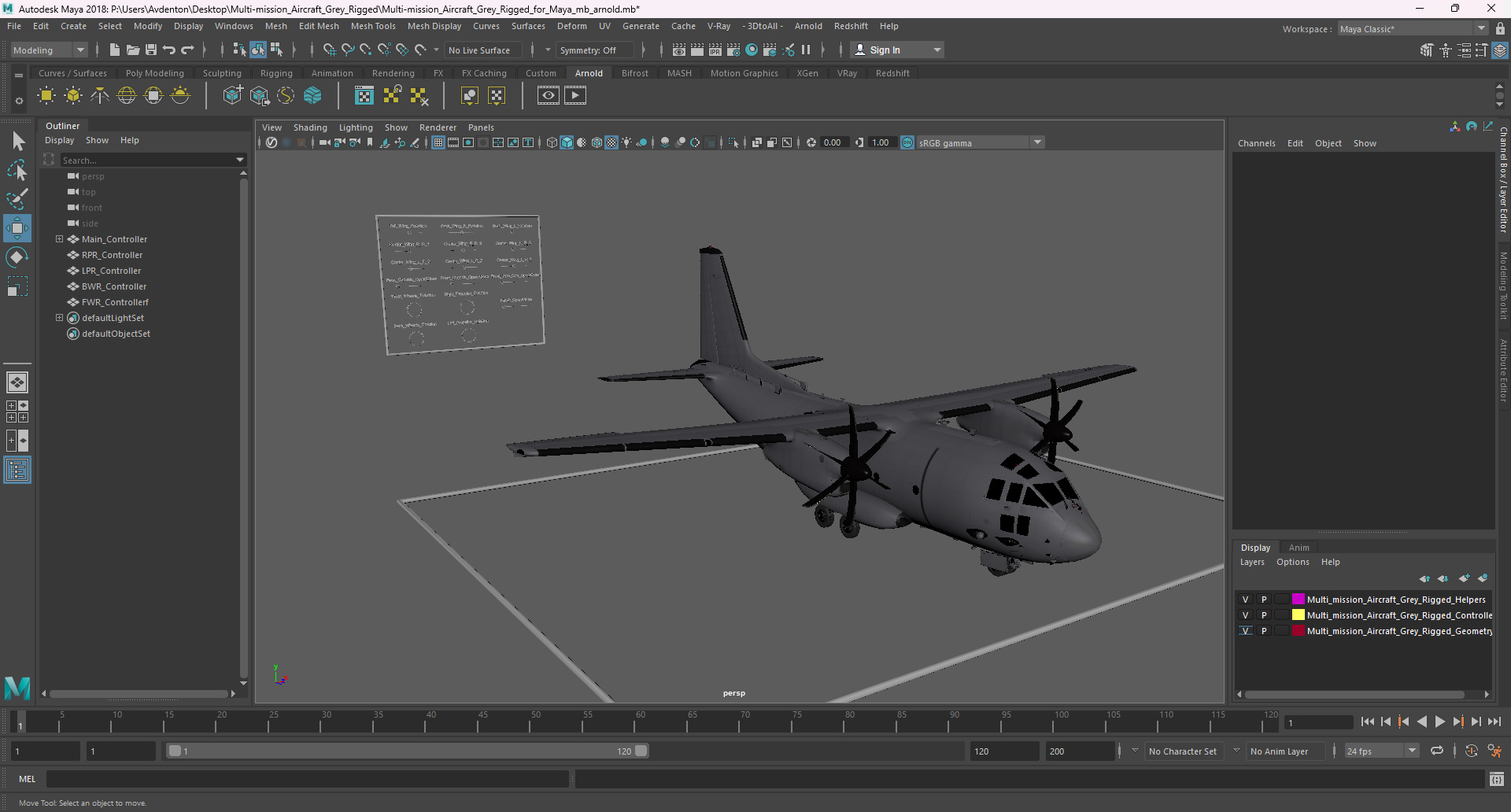 3D Multi-mission Aircraft Grey Rigged for Maya model