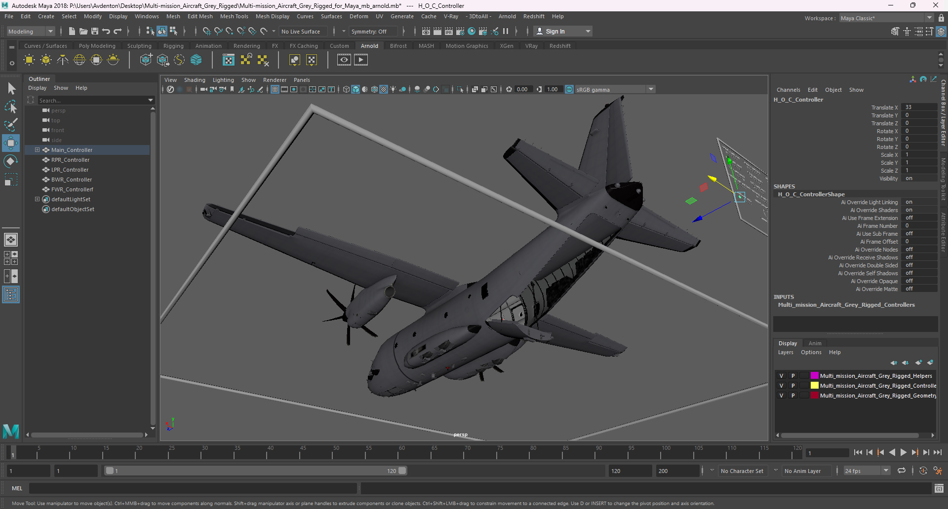 3D Multi-mission Aircraft Grey Rigged for Maya model