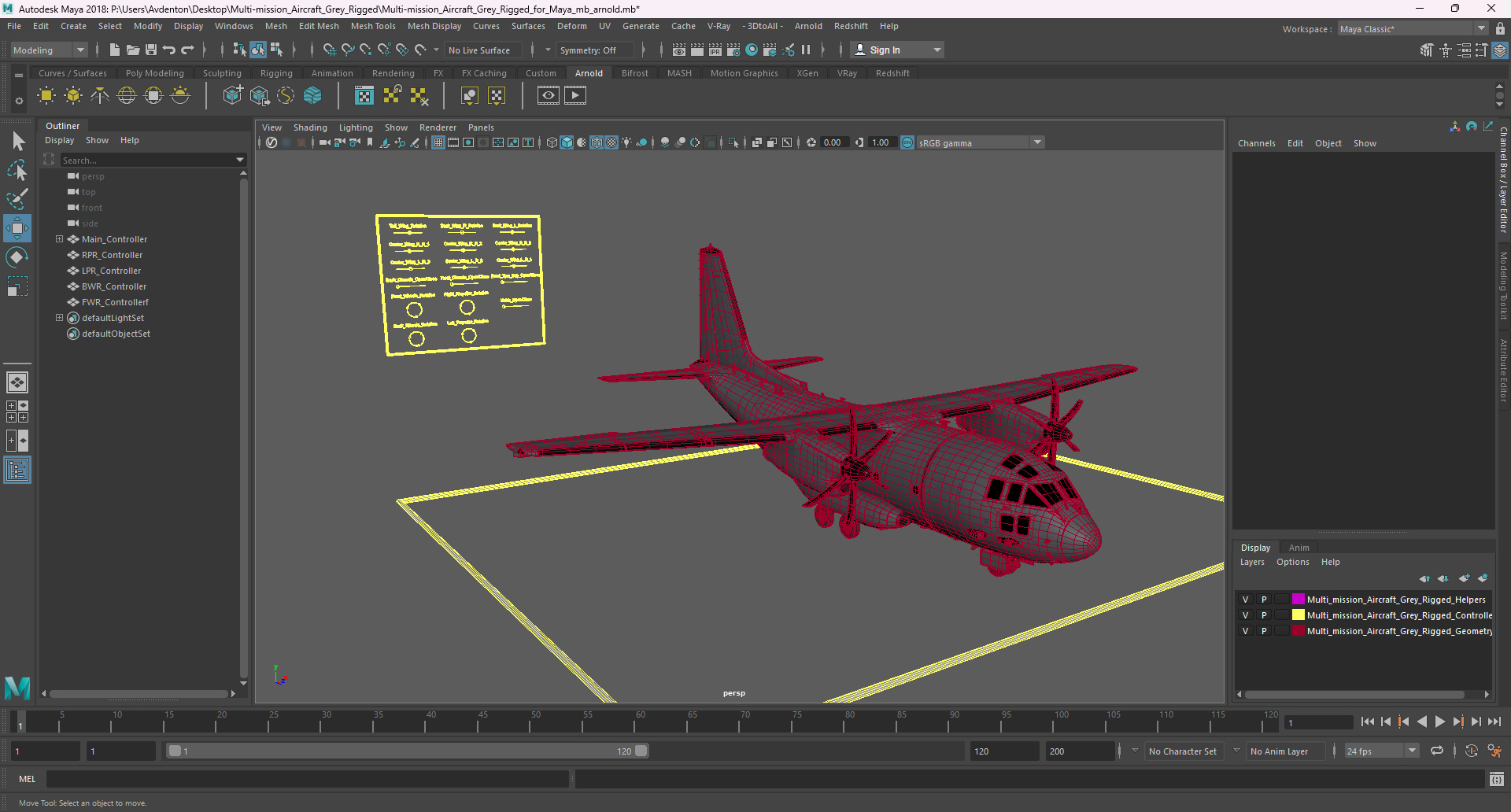 3D Multi-mission Aircraft Grey Rigged for Maya model