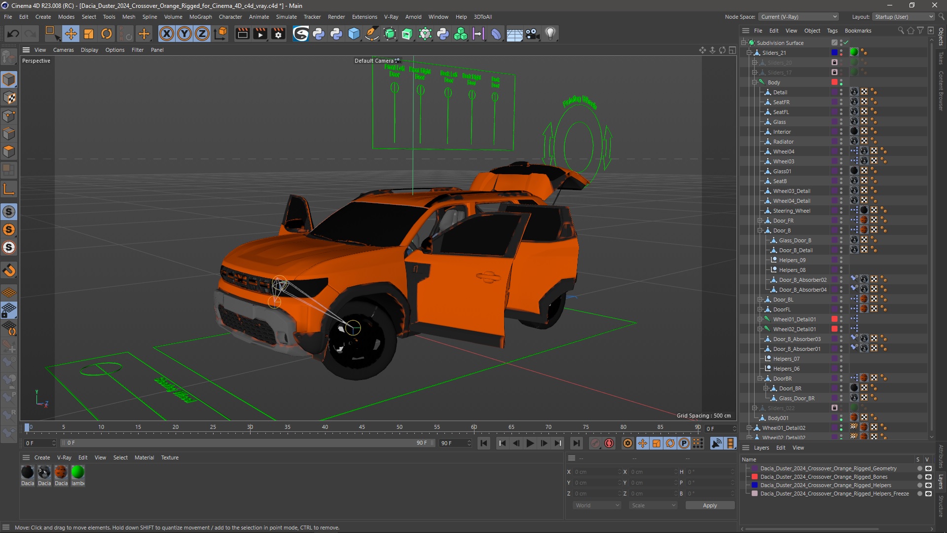 3D model Dacia Duster 2024 Crossover Orange Rigged for Cinema 4D