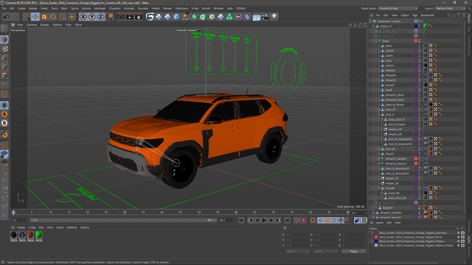 3D model Dacia Duster 2024 Crossover Orange Rigged for Cinema 4D