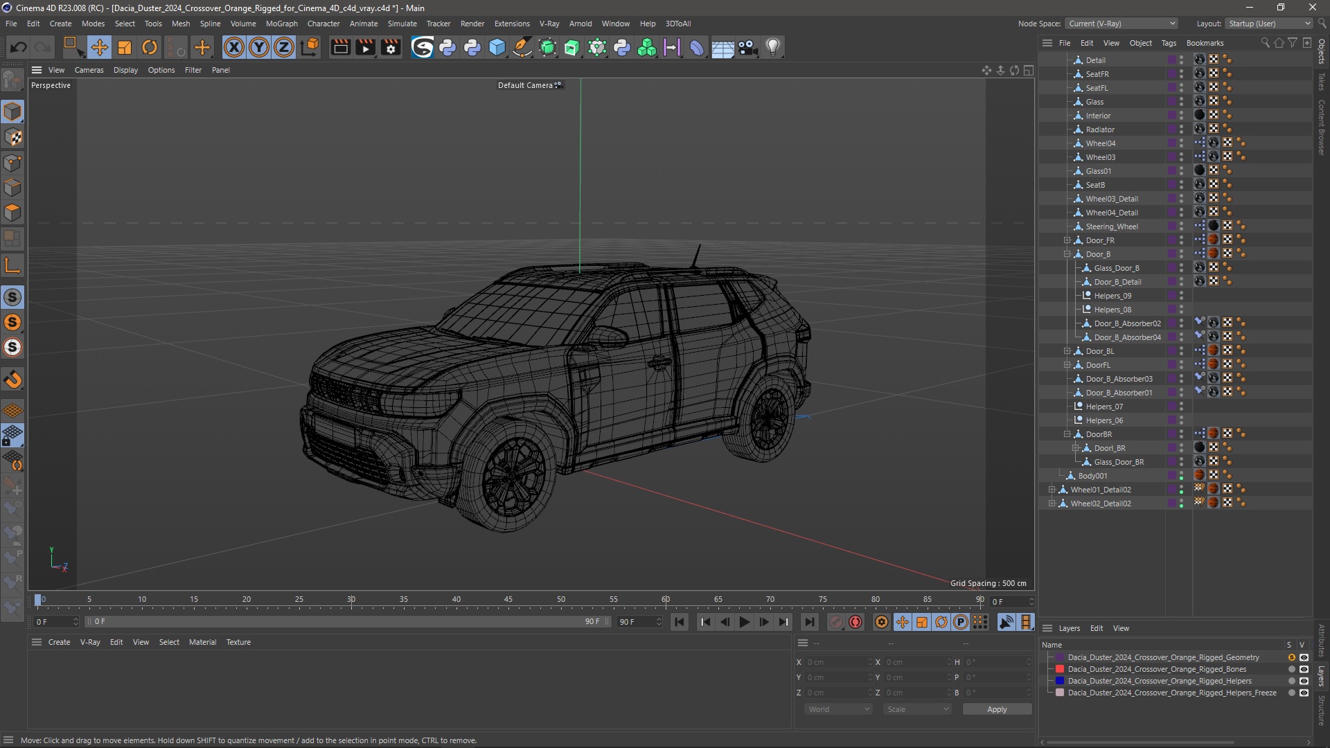 3D model Dacia Duster 2024 Crossover Orange Rigged for Cinema 4D