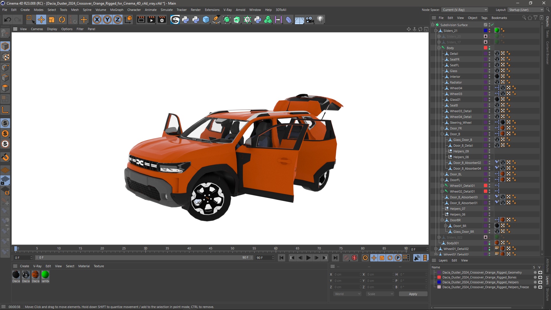 3D model Dacia Duster 2024 Crossover Orange Rigged for Cinema 4D