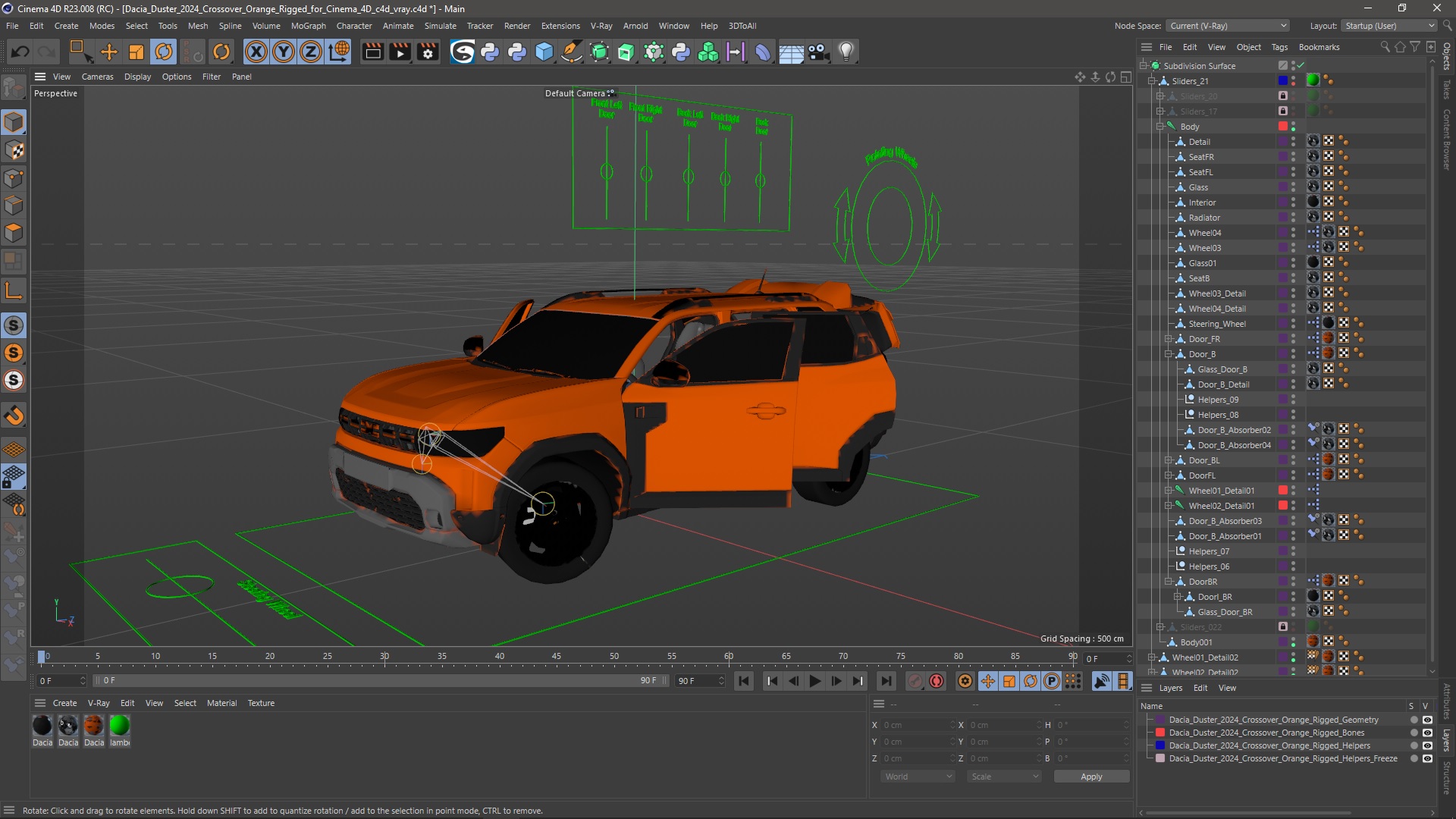 3D model Dacia Duster 2024 Crossover Orange Rigged for Cinema 4D