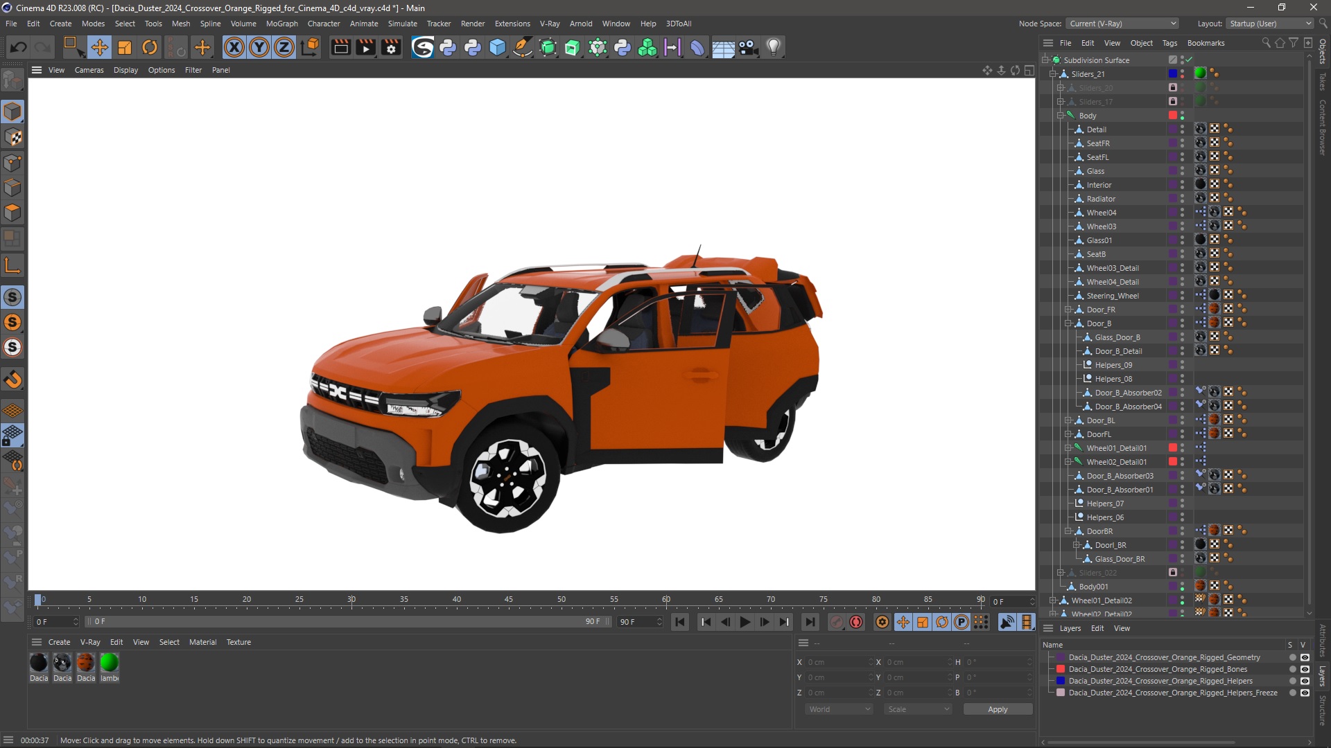 3D model Dacia Duster 2024 Crossover Orange Rigged for Cinema 4D