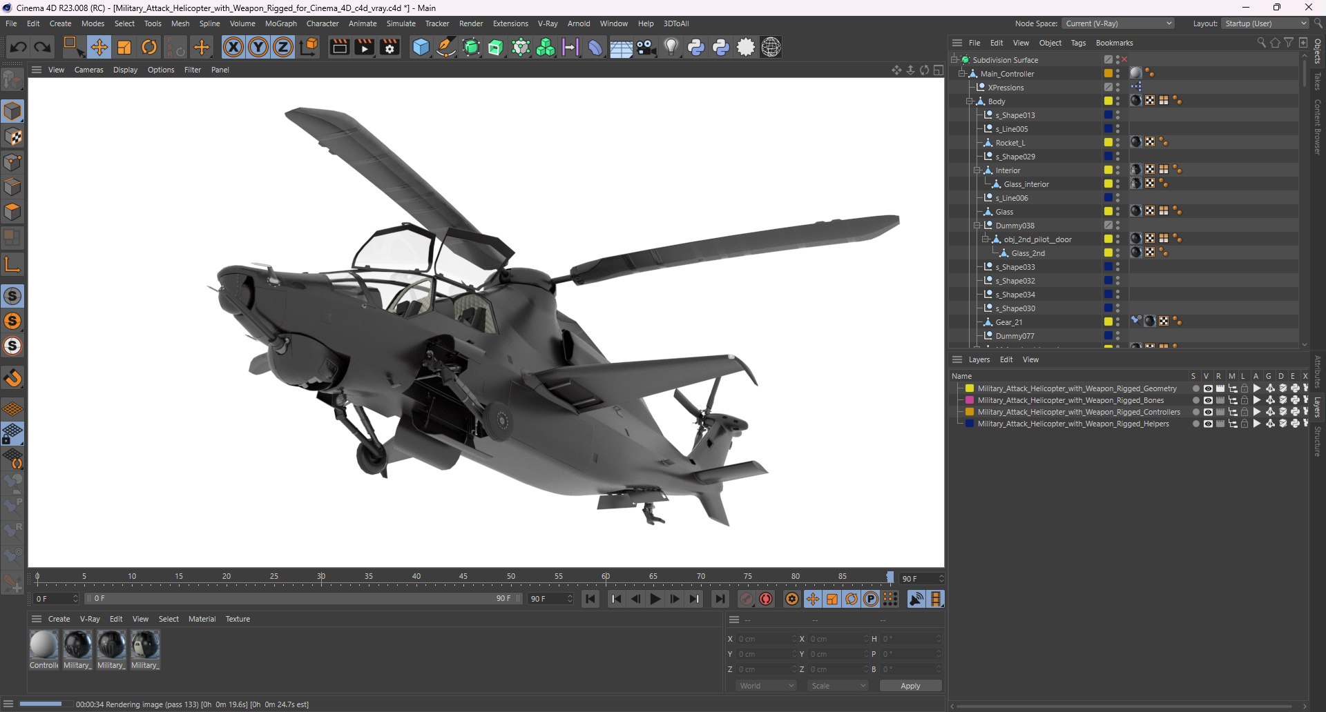 Military Attack Helicopter with Weapon Rigged for Cinema 4D 3D model