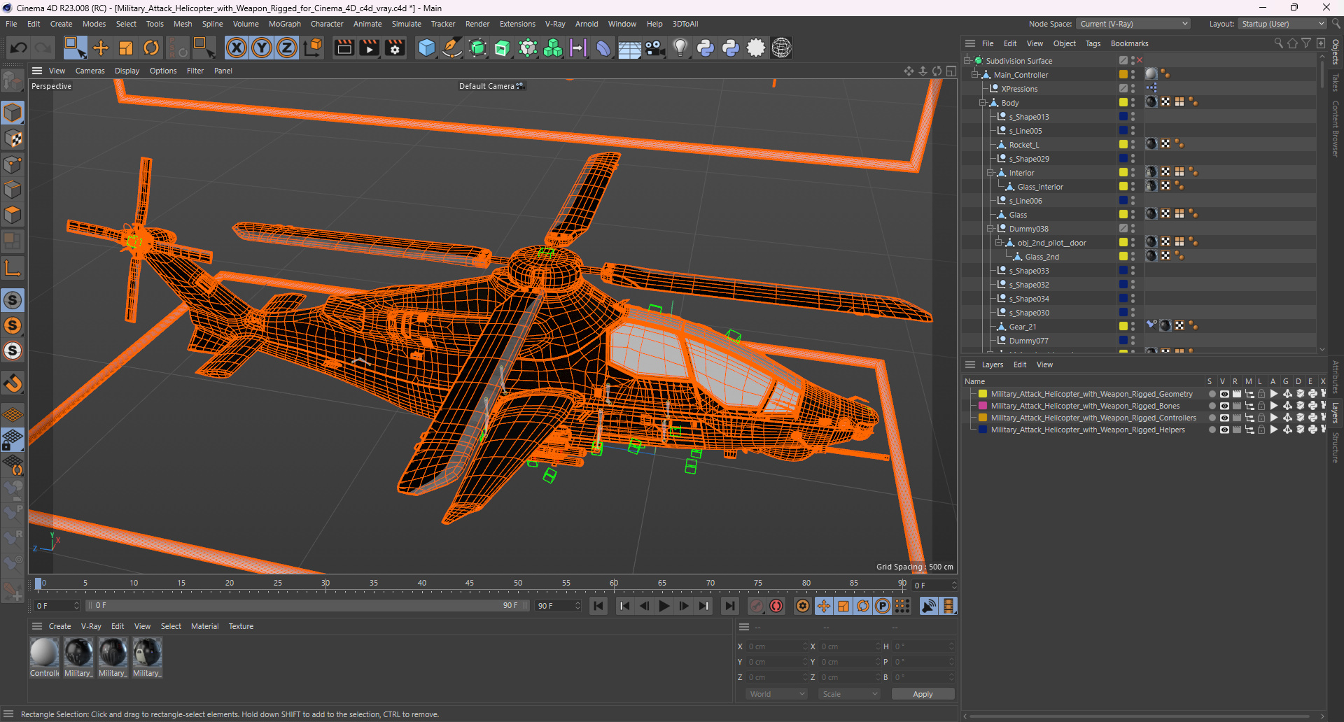 Military Attack Helicopter with Weapon Rigged for Cinema 4D 3D model