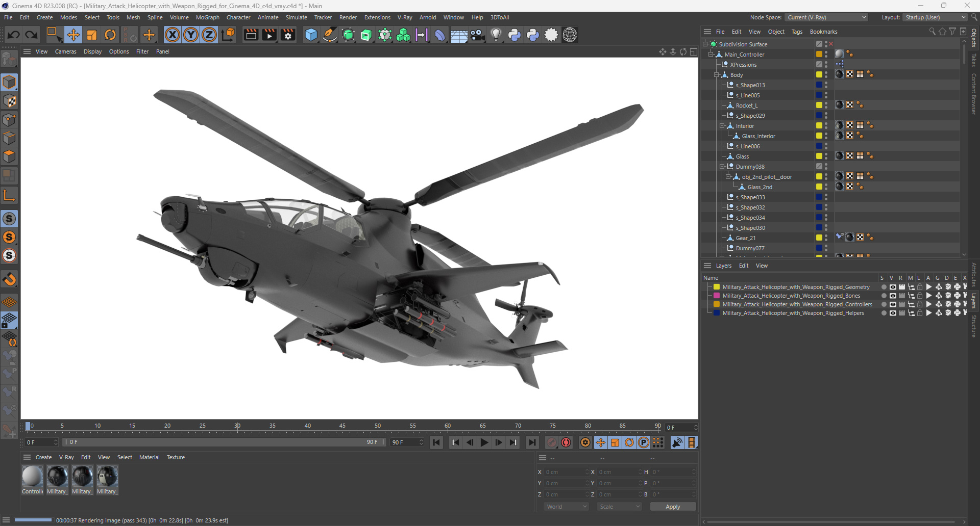 Military Attack Helicopter with Weapon Rigged for Cinema 4D 3D model