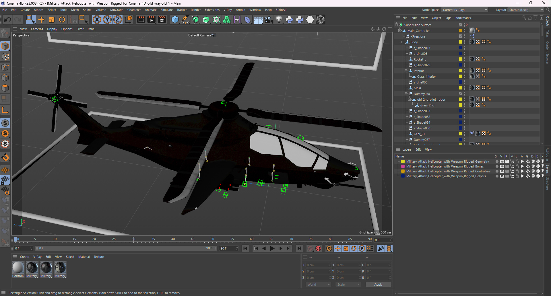 Military Attack Helicopter with Weapon Rigged for Cinema 4D 3D model