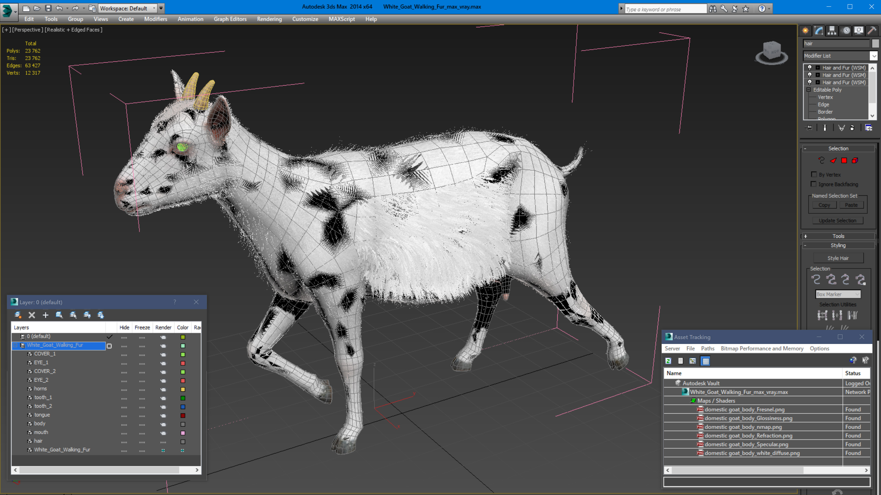 White Goat Walking Fur 3D