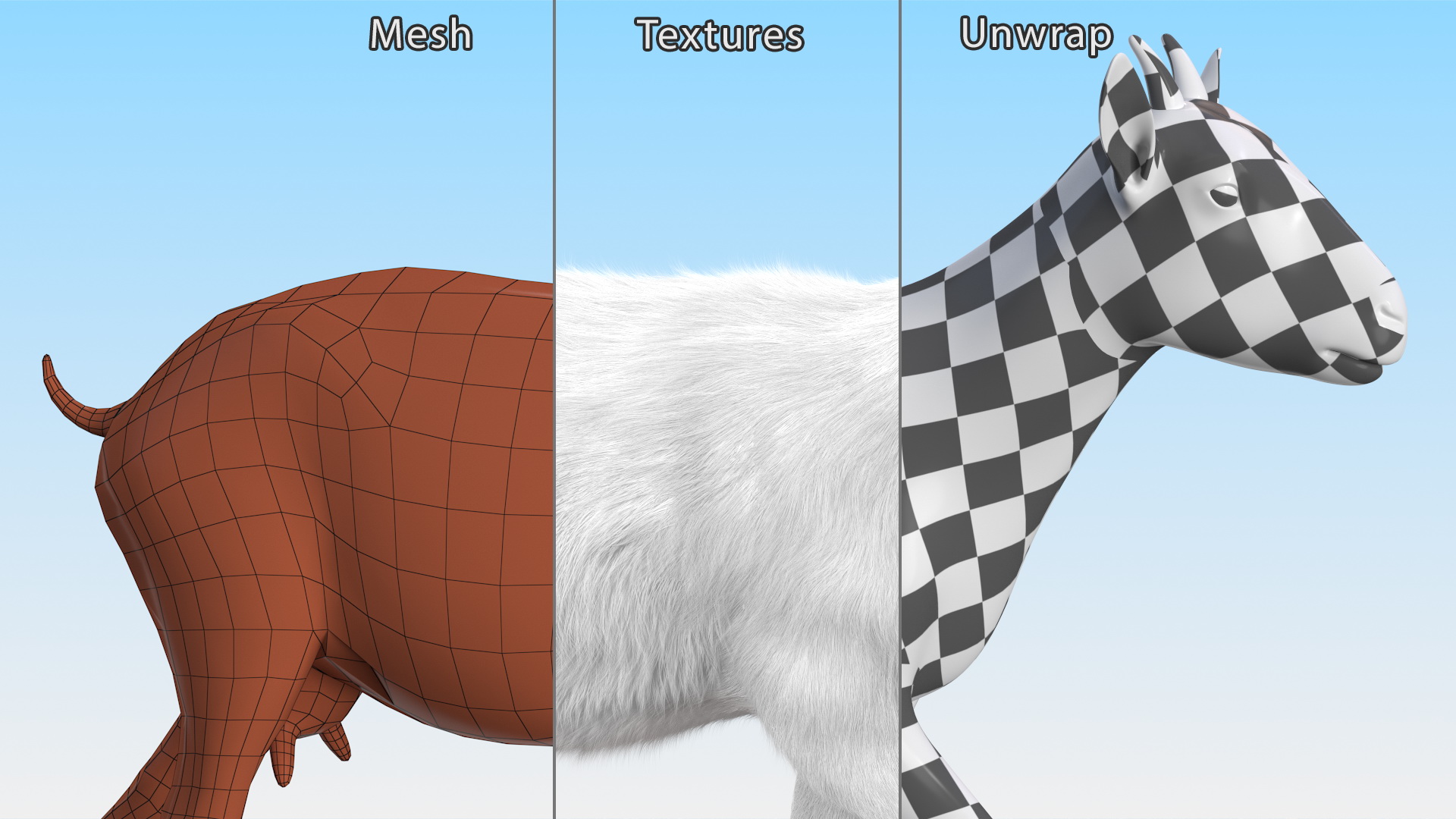 White Goat Walking Fur 3D