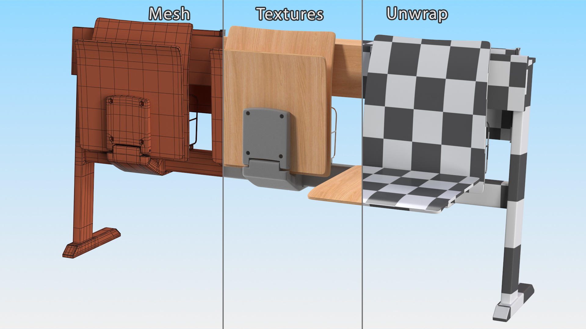 University Seating System For Three Places 3D