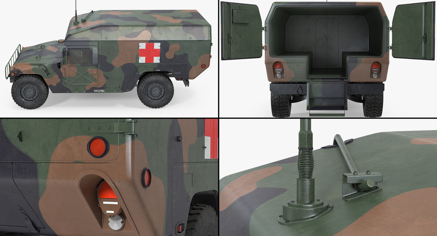 3D Mini Ambulance Military Car HMMWV m996 Camo model