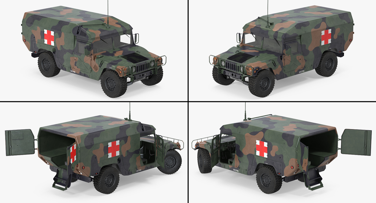 3D Mini Ambulance Military Car HMMWV m996 Camo model