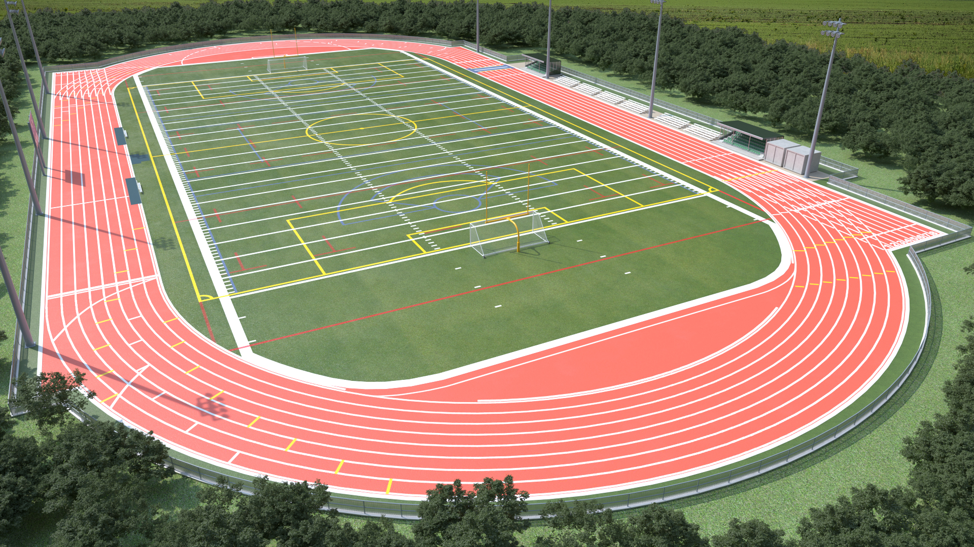 Athletic Running Track Stadium with Tribunes 3D model