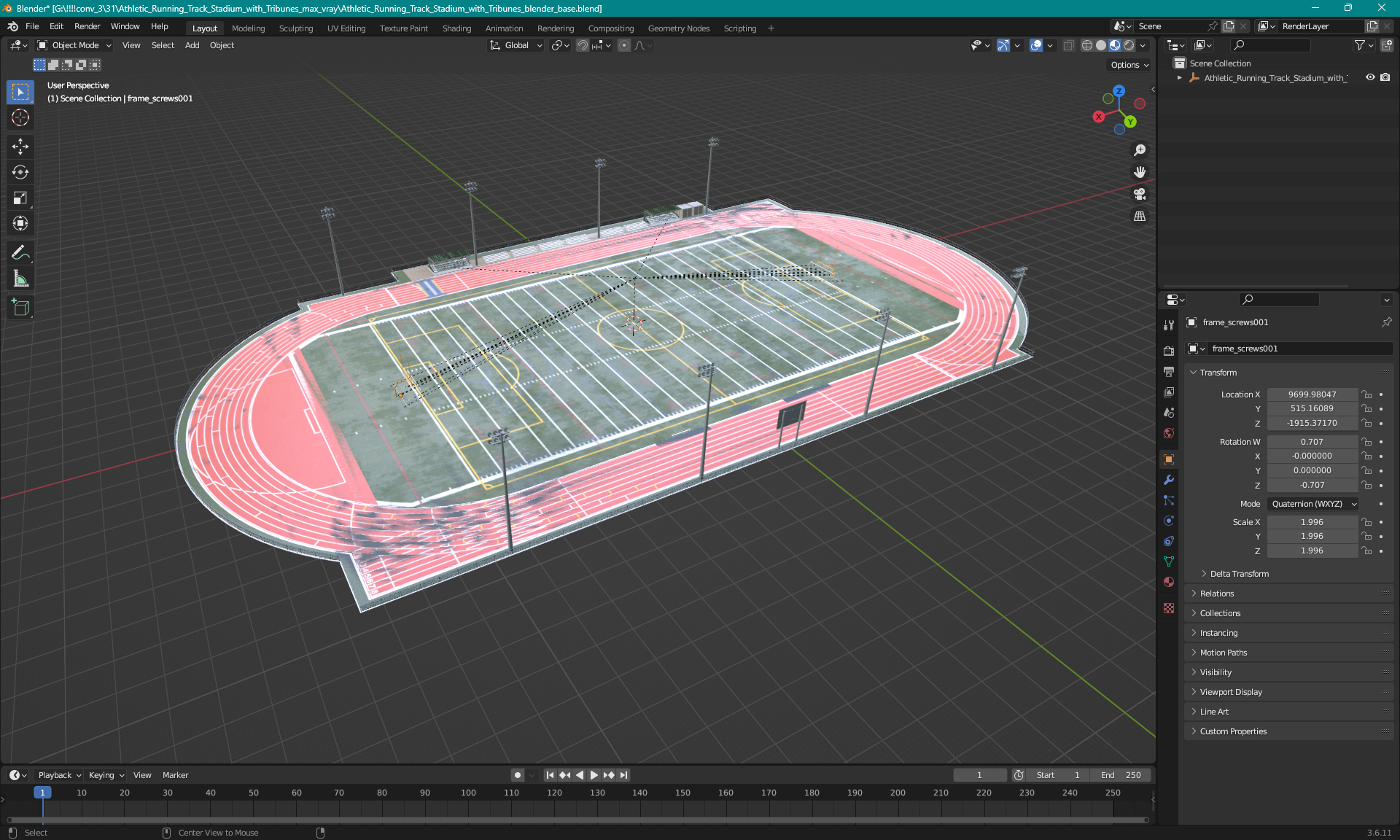 Athletic Running Track Stadium with Tribunes 3D model