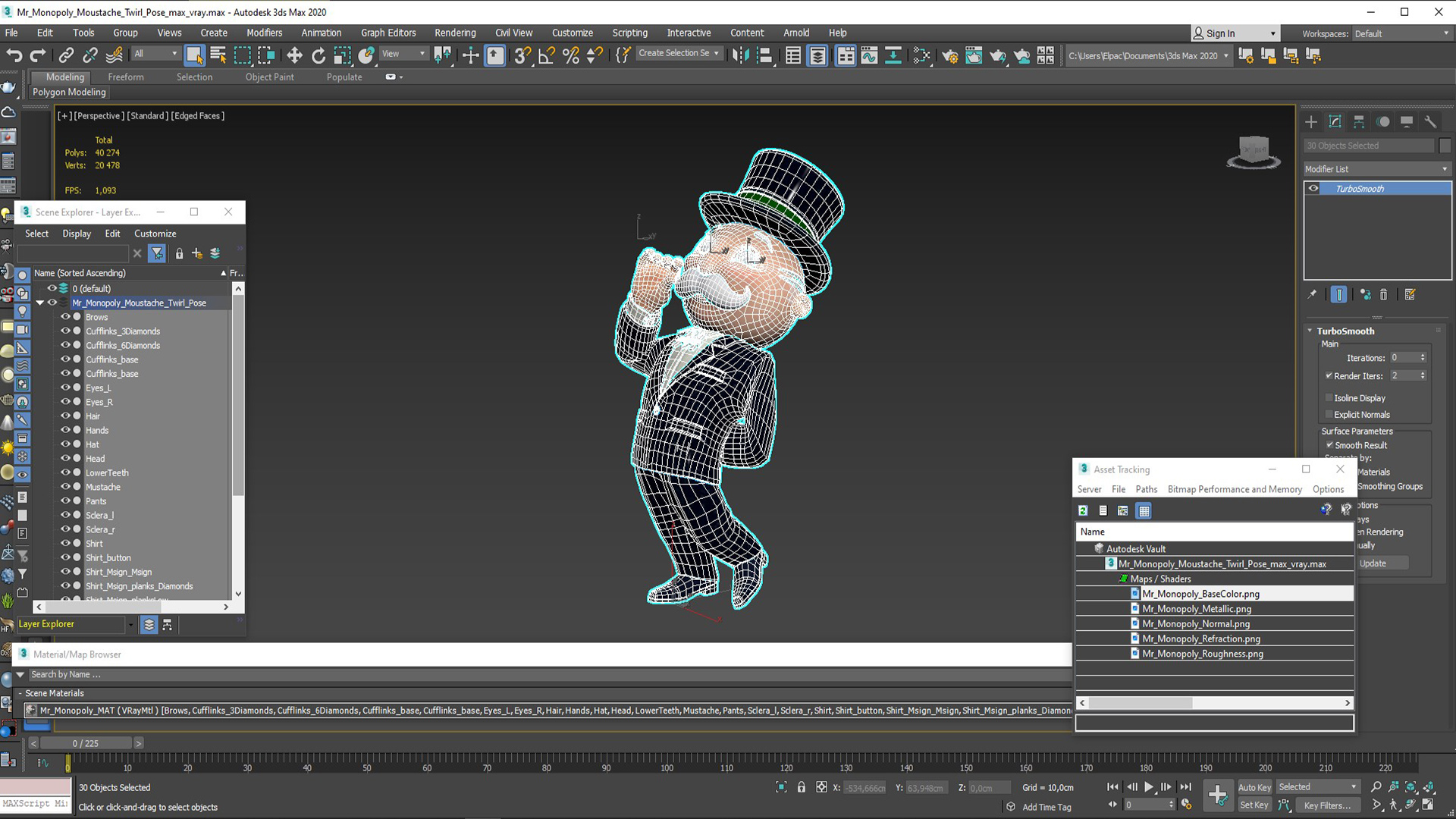 Mr Monopoly Moustache Twirl Pose 3D