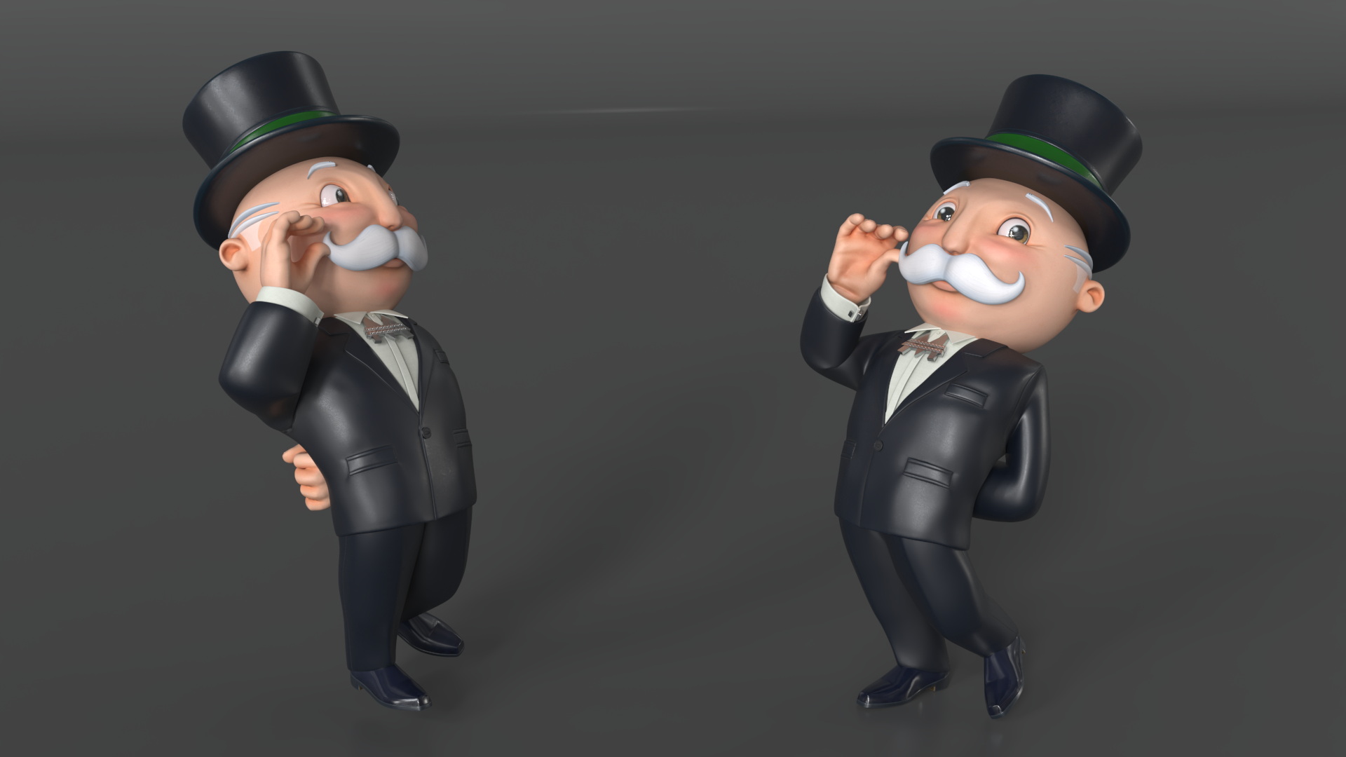 Mr Monopoly Moustache Twirl Pose 3D