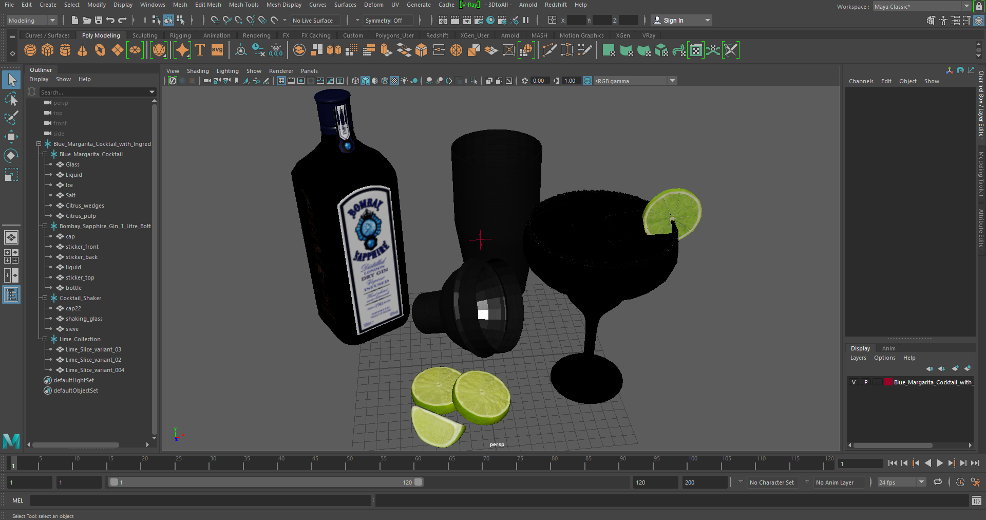 3D model Blue Margarita Cocktail with Ingredients