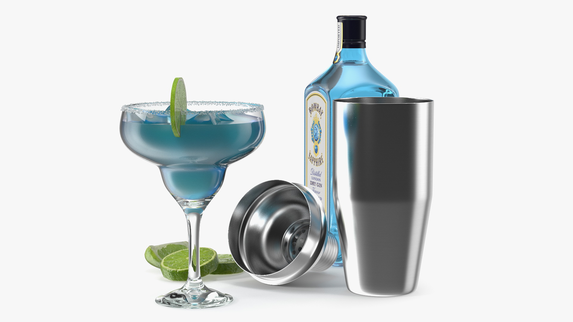 3D model Blue Margarita Cocktail with Ingredients