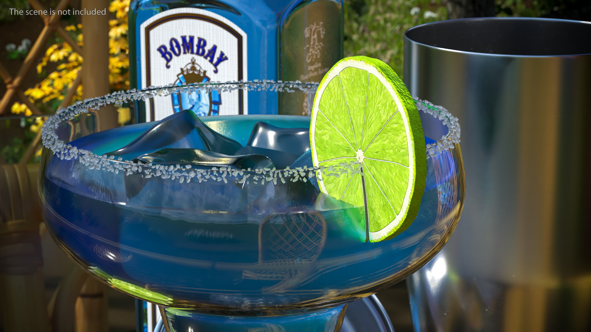 3D model Blue Margarita Cocktail with Ingredients