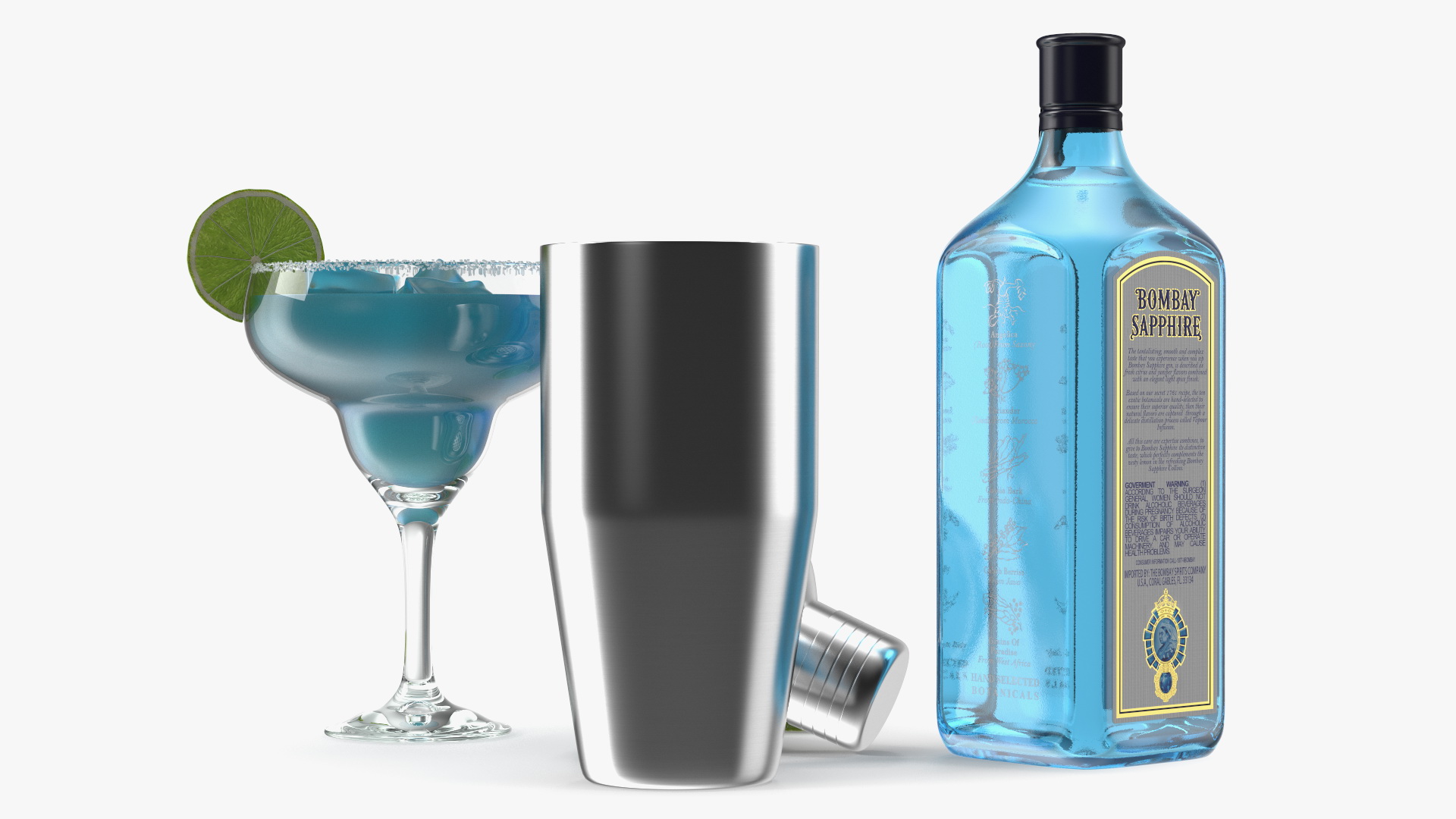 3D model Blue Margarita Cocktail with Ingredients