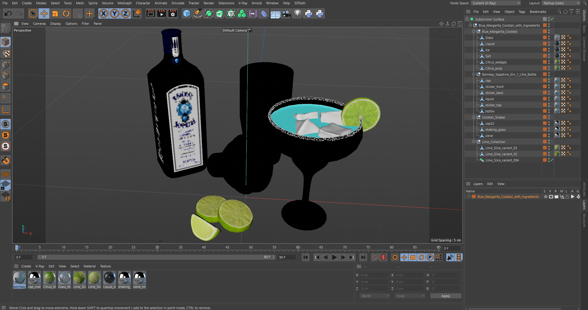 3D model Blue Margarita Cocktail with Ingredients